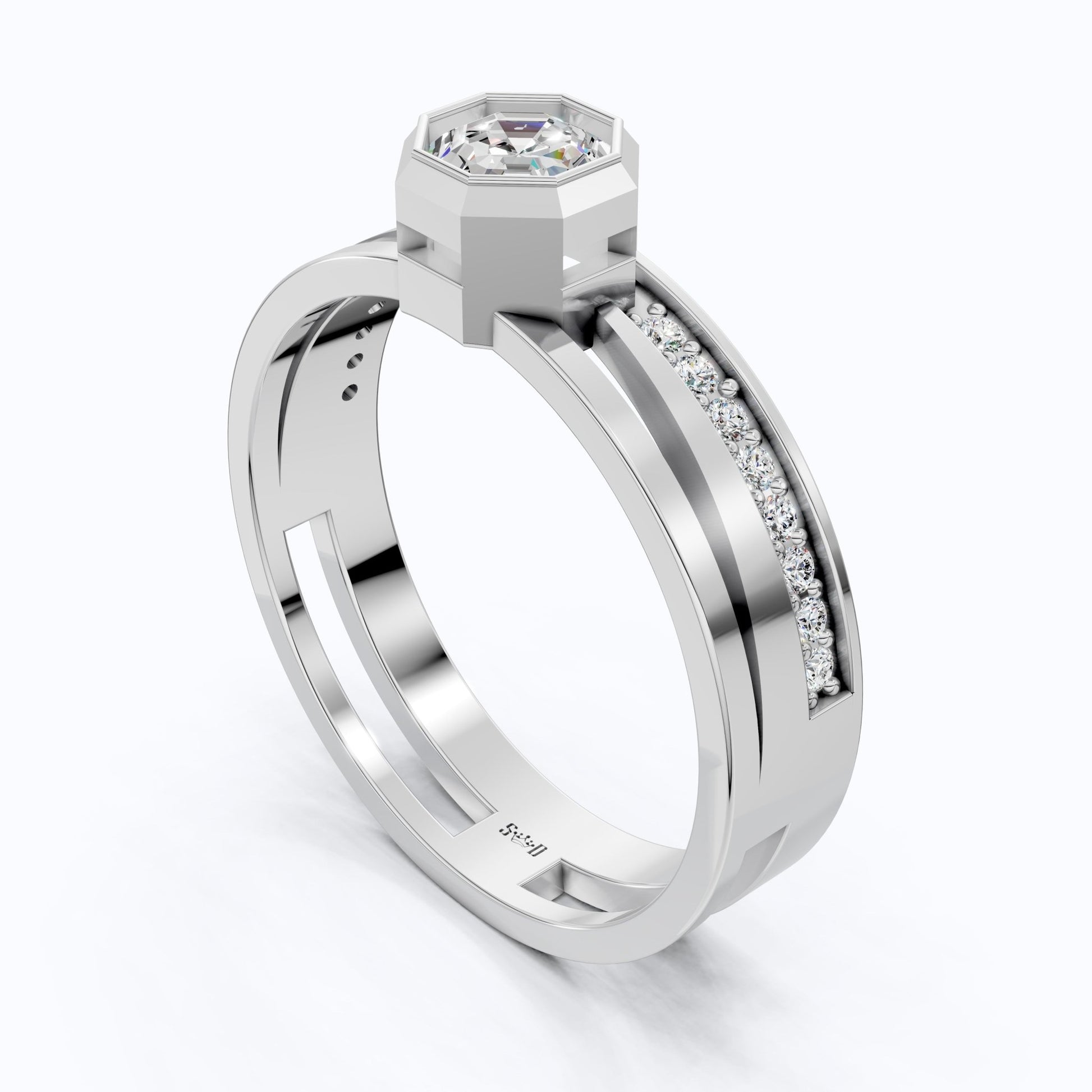 Octagon Bezel Style Split Shank Pavé Men's Engagement Ring in 14k Solid Gold, 0.50 CT Octagon Cut Lab Grown Diamond, Everyday Wedding Gift For Him - Shoora Designs