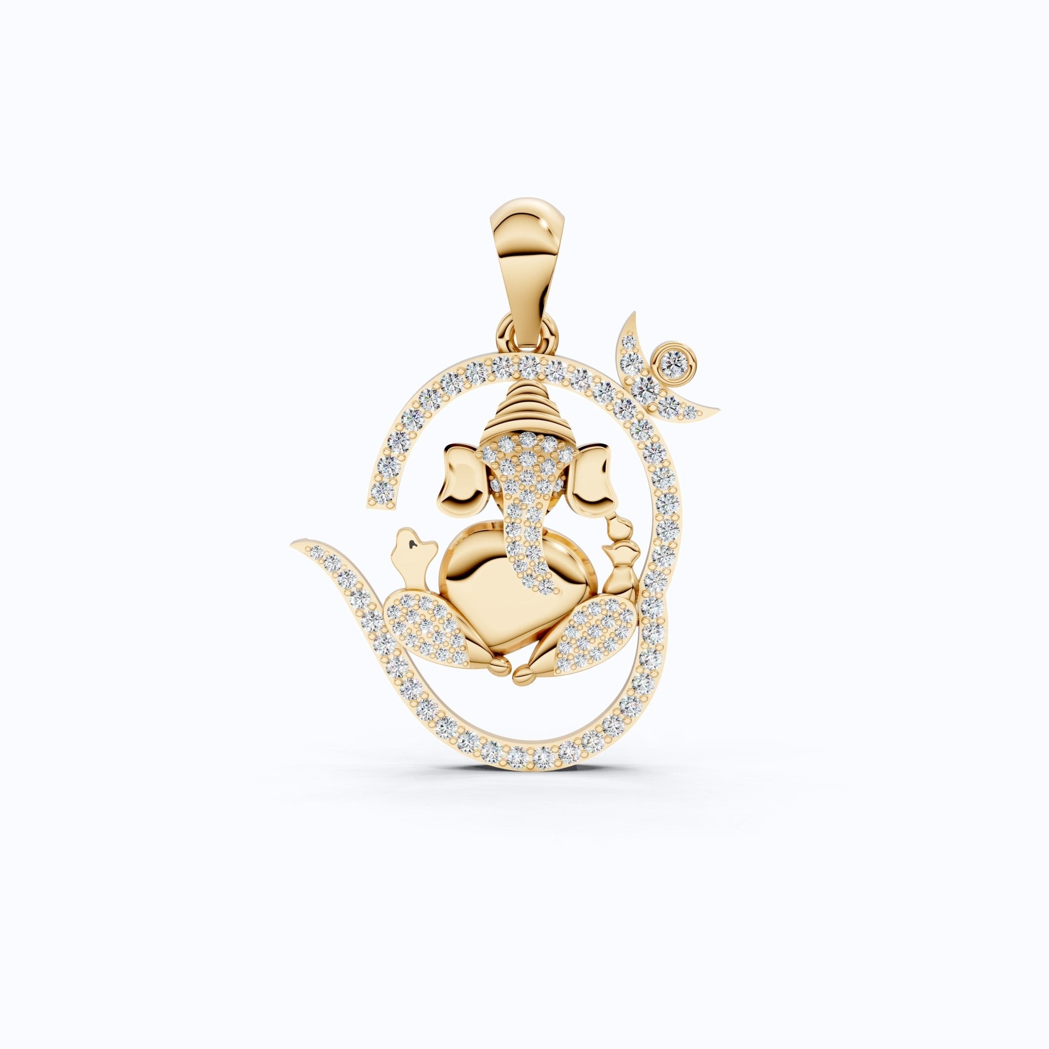 Om Ganesh Pavé Swirl Outline Everyday Religious Pendant in Lab Diamond – 14k Solid Gold, Birthday Gift for Him - Shoora Designs