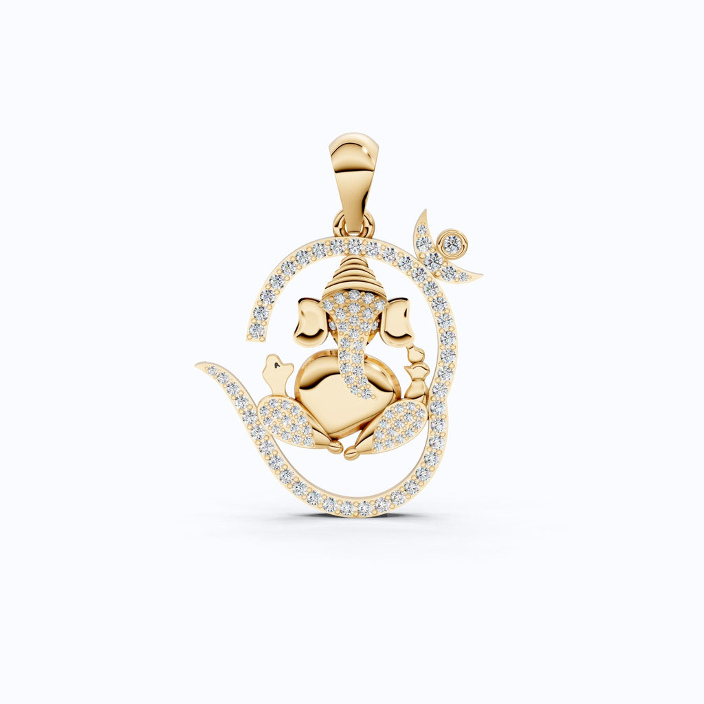 Om Ganesh Pavé Swirl Outline Everyday Religious Pendant in Lab Diamond – 14k Solid Gold, Birthday Gift for Him - Shoora Designs