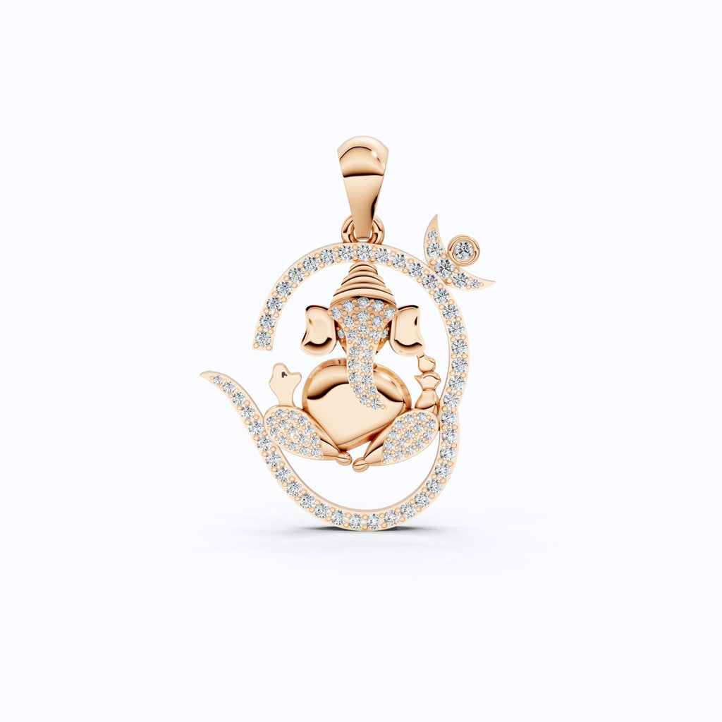 Om Ganesh Pavé Swirl Outline Everyday Religious Pendant in Lab Diamond – 14k Solid Gold, Birthday Gift for Him - Shoora Designs