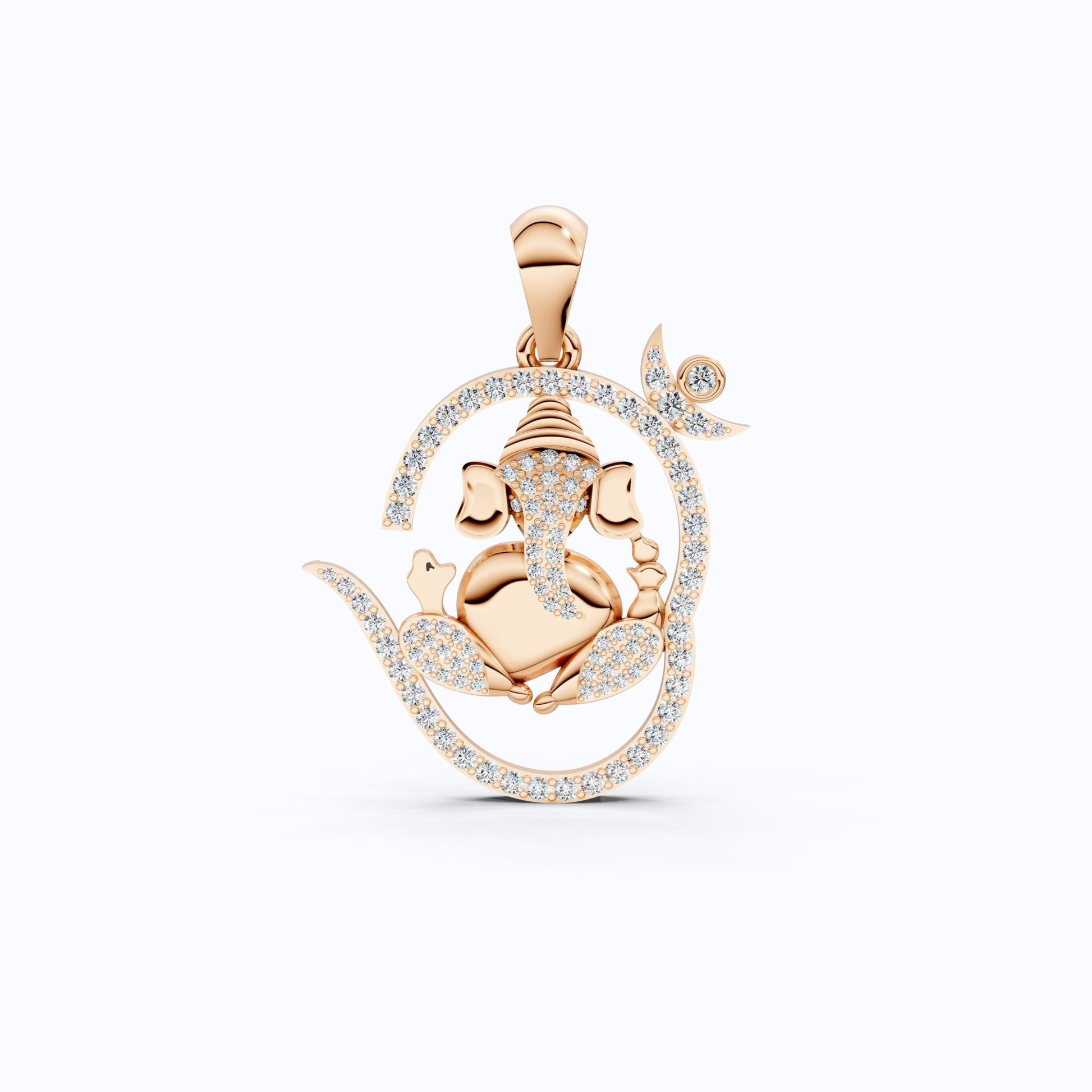 Om Ganesh Pavé Swirl Outline Everyday Religious Pendant in Lab Diamond – 14k Solid Gold, Birthday Gift for Him - Shoora Designs