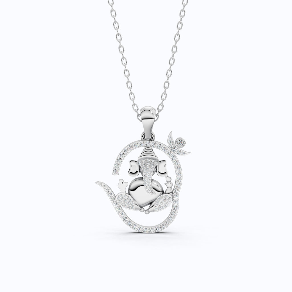 Om Ganesh Pavé Swirl Outline Everyday Religious Pendant in Lab Diamond – 14k Solid Gold, Birthday Gift for Him - Shoora Designs