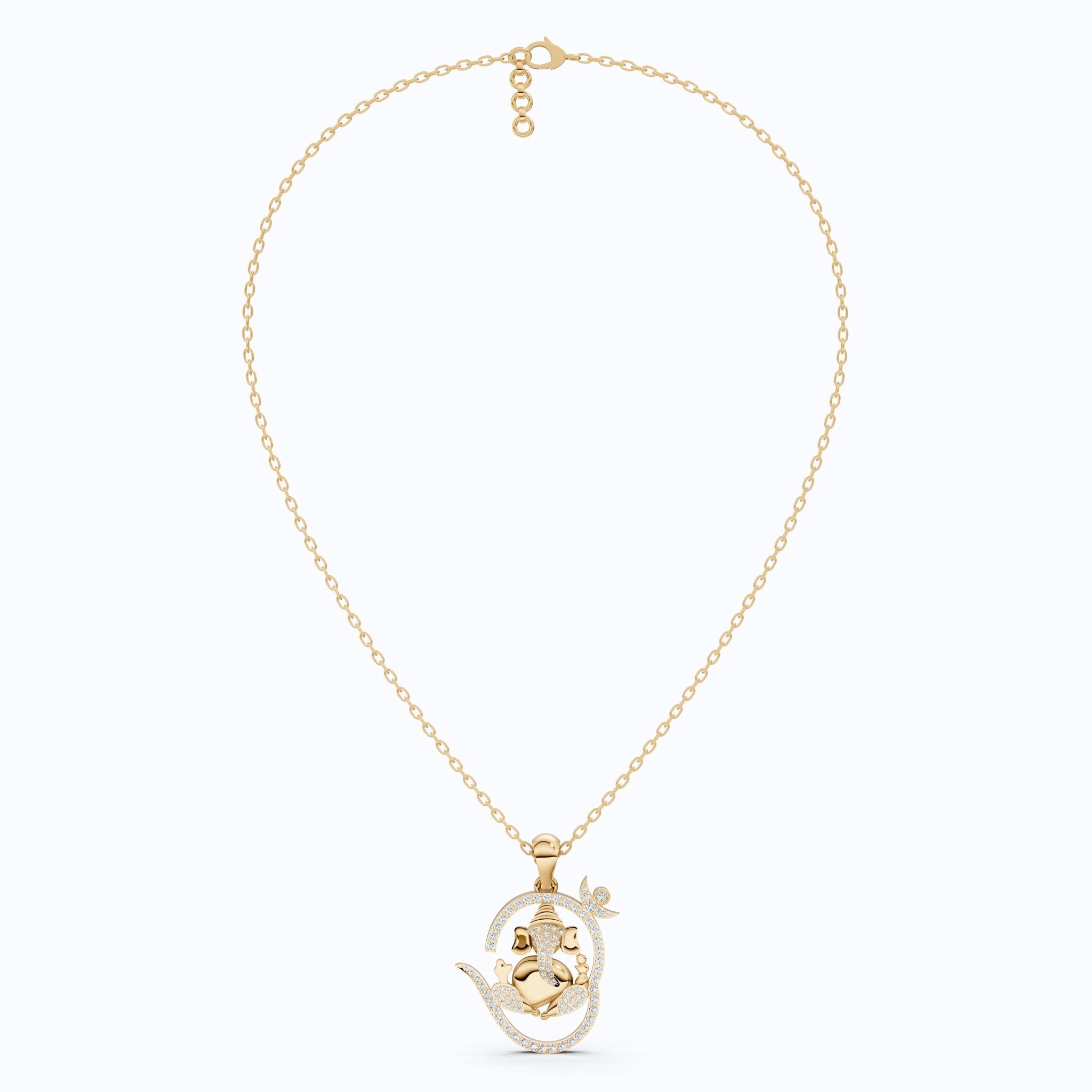 Om Ganesh Pavé Swirl Outline Everyday Religious Pendant in Lab Diamond – 14k Solid Gold, Birthday Gift for Him - Shoora Designs
