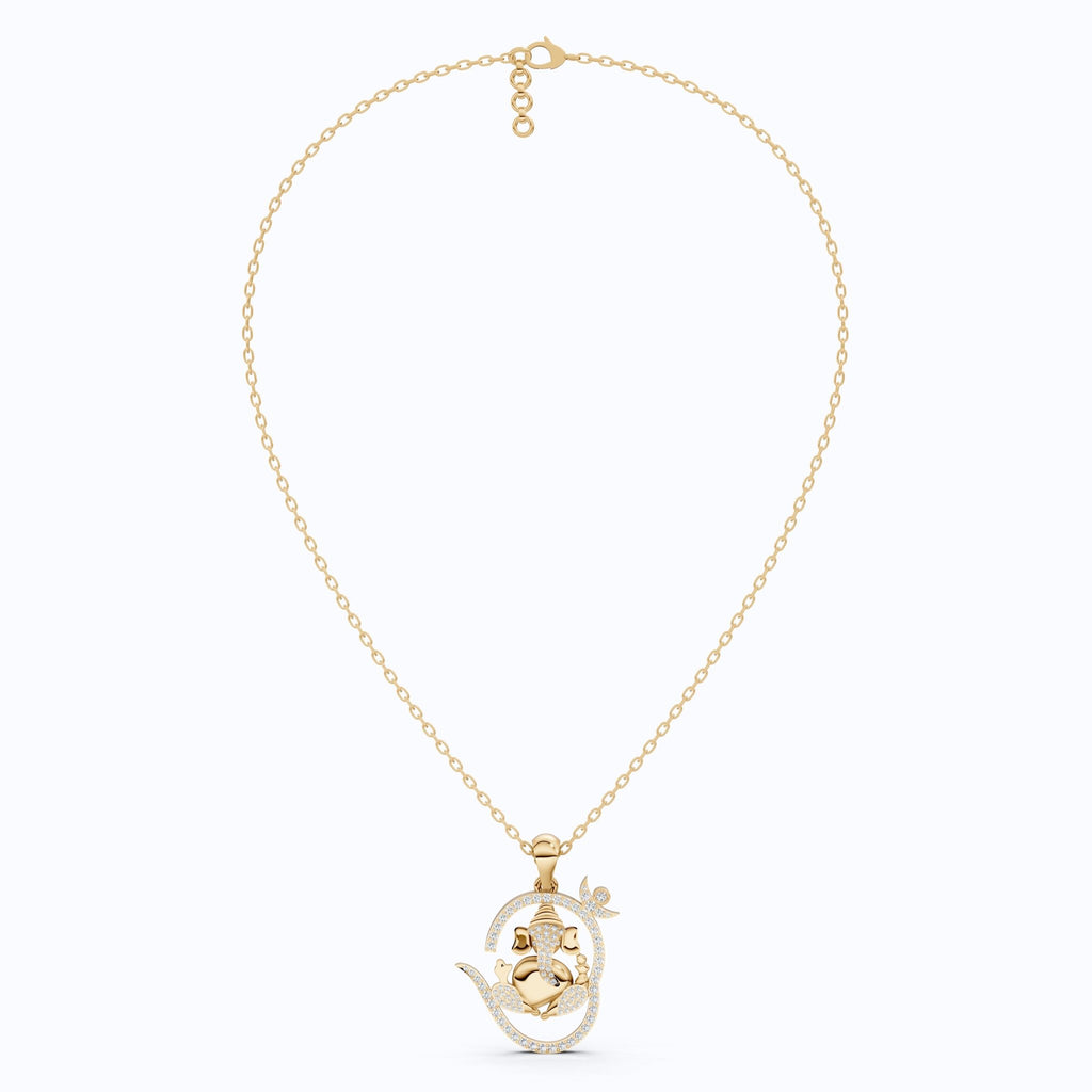 Om Ganesh Pavé Swirl Outline Everyday Religious Pendant in Lab Diamond – 14k Solid Gold, Birthday Gift for Him - Shoora Designs