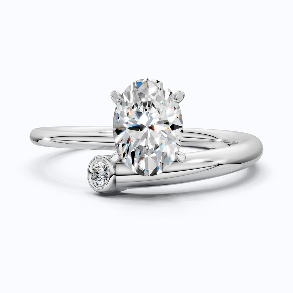 Open Cuff Oval Solitaire Ring with Round Accent in 14k Rose Gold, Anniversary Gift for Wife, Sleek Open End Solitaire Engagement Ring - Shoora Designs