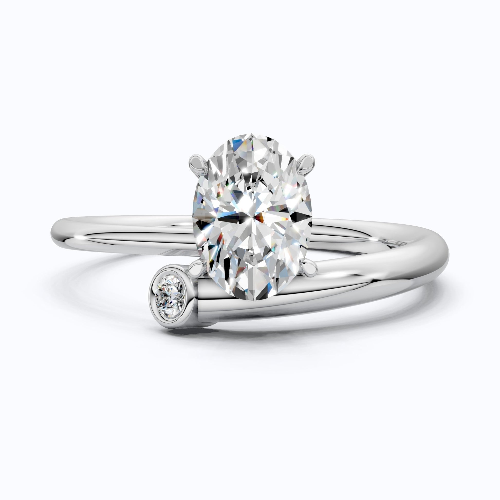 Open Cuff Oval Solitaire Ring with Round Accent in 14k Rose Gold, Anniversary Gift for Wife, Sleek Open End Solitaire Engagement Ring - Shoora Designs