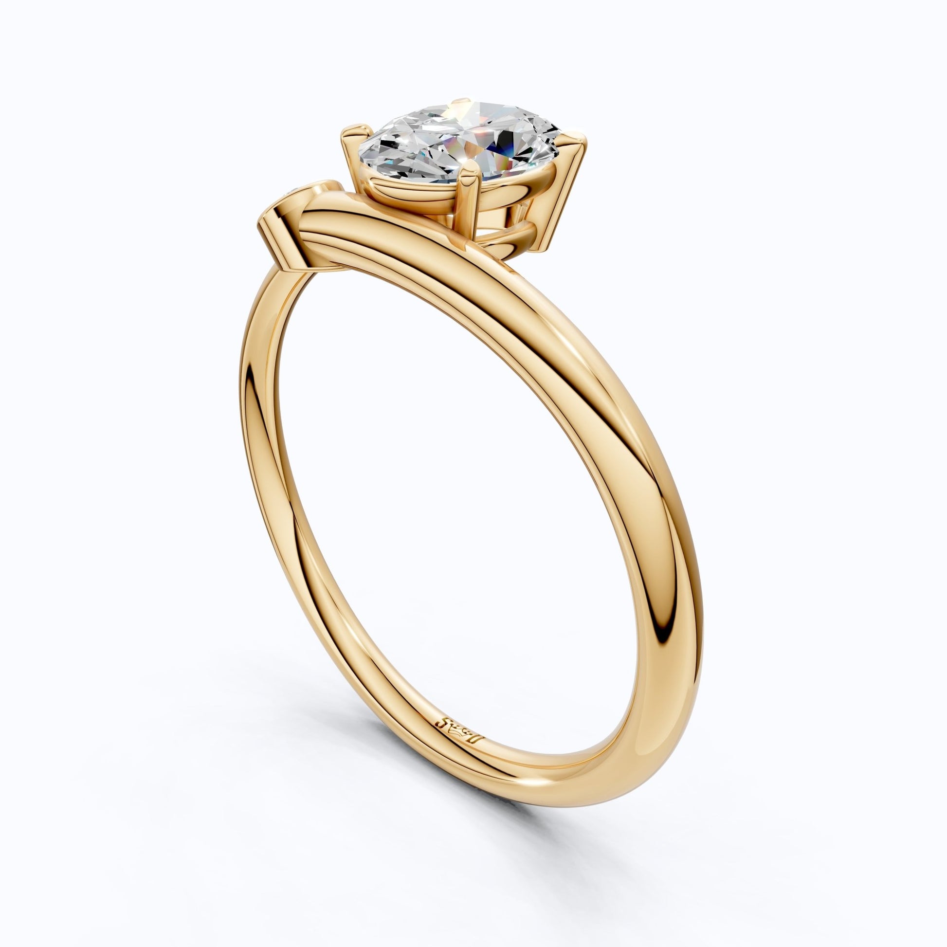 Open Cuff Oval Solitaire Ring with Round Accent in 14k Rose Gold, Anniversary Gift for Wife, Sleek Open End Solitaire Engagement Ring - Shoora Designs