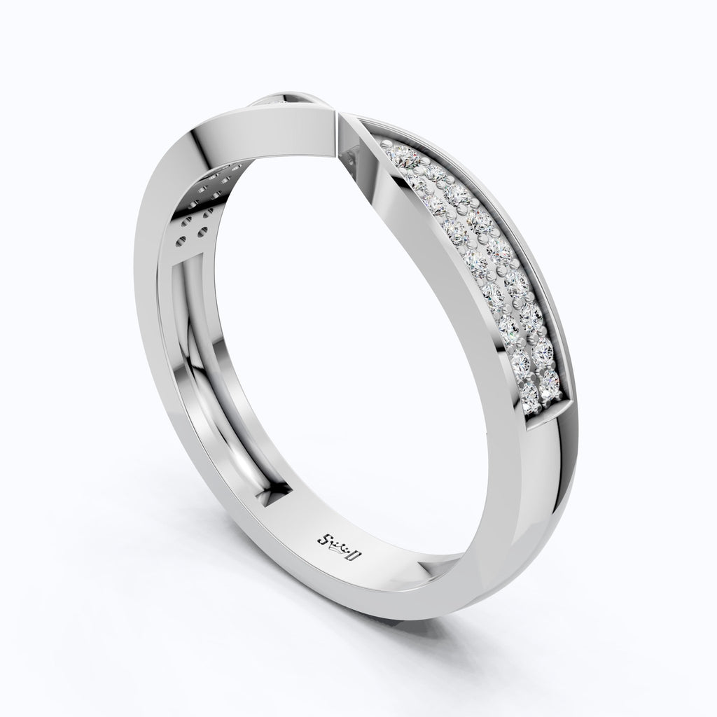 Open Cuff Pave Band Wedding Ring in 14k Solid Gold, Anniversary Band Gift for Wife, Contemporary Cuff Style Ring, Handmade Jewelry - Shoora Designs