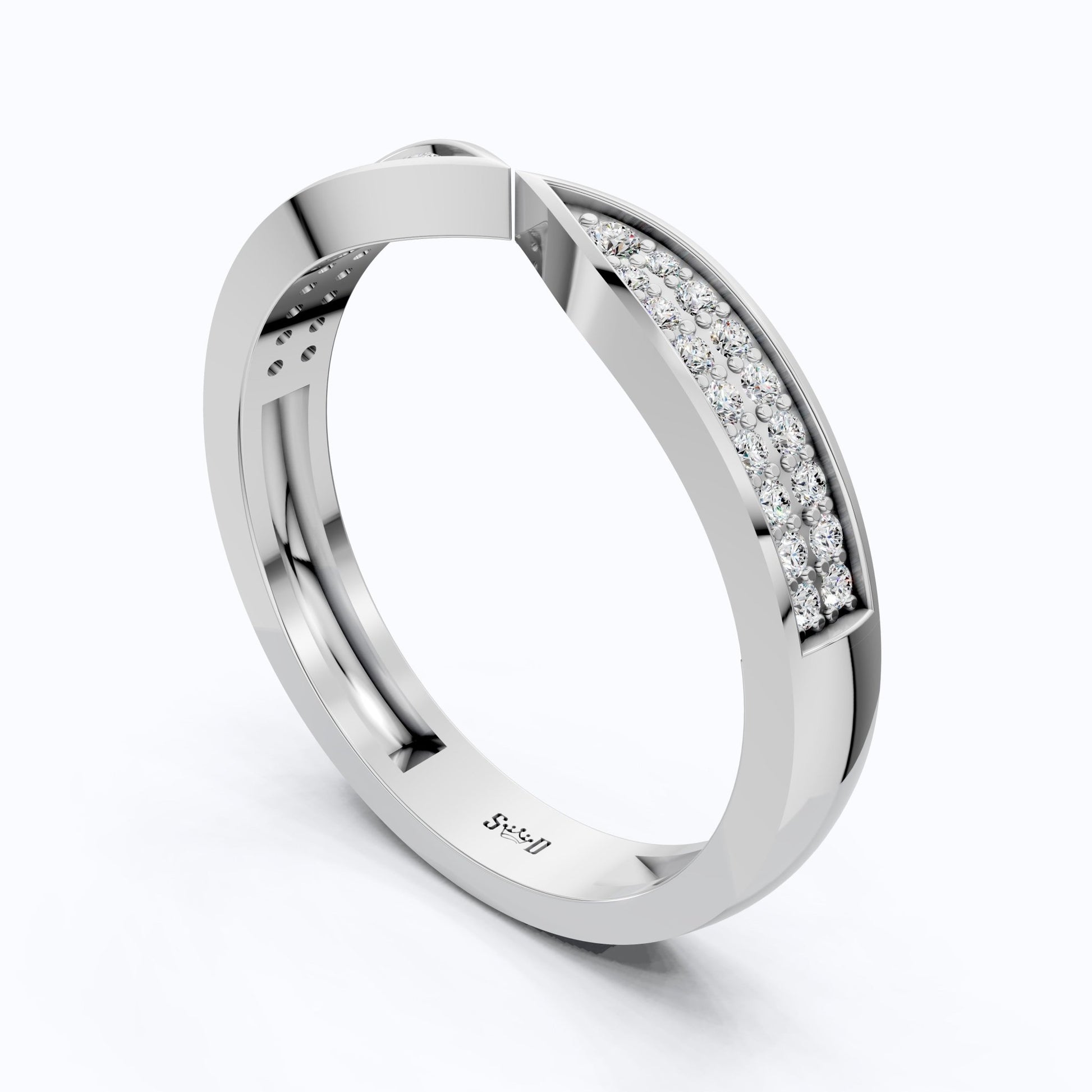 Open Cuff Pave Band Wedding Ring in 14k Solid Gold, Anniversary Band Gift for Wife, Contemporary Cuff Style Ring, Handmade Jewelry - Shoora Designs