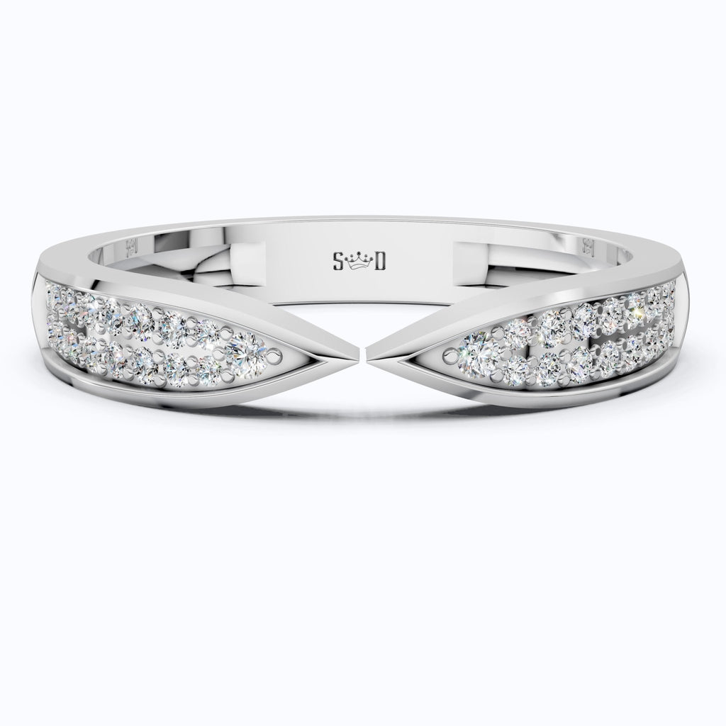 Open Cuff Pave Band Wedding Ring in 14k Solid Gold, Anniversary Band Gift for Wife, Contemporary Cuff Style Ring, Handmade Jewelry - Shoora Designs