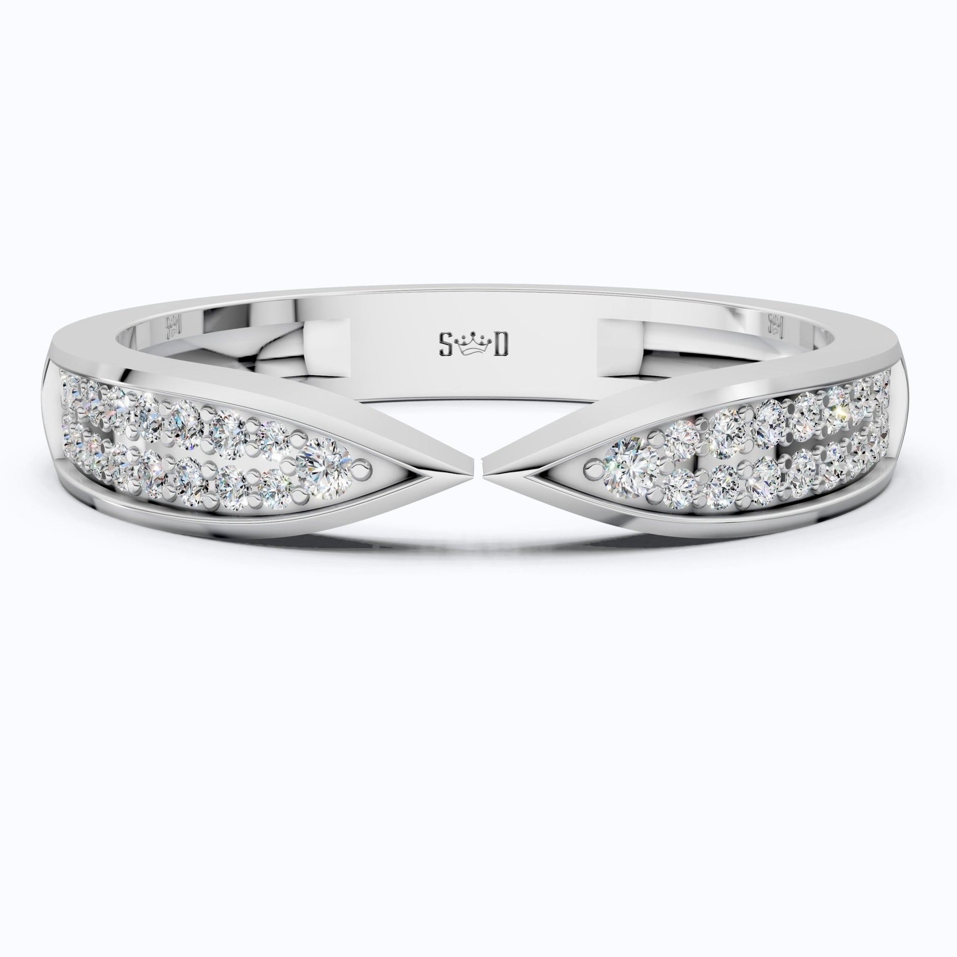 Open Cuff Pave Band Wedding Ring in 14k Solid Gold, Anniversary Band Gift for Wife, Contemporary Cuff Style Ring, Handmade Jewelry - Shoora Designs