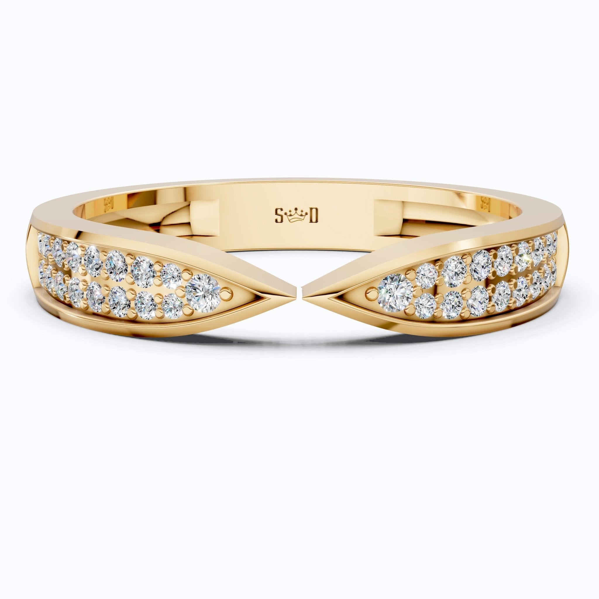 Open Cuff Pave Band Wedding Ring in 14k Solid Gold, Anniversary Band Gift for Wife, Contemporary Cuff Style Ring, Handmade Jewelry - Shoora Designs