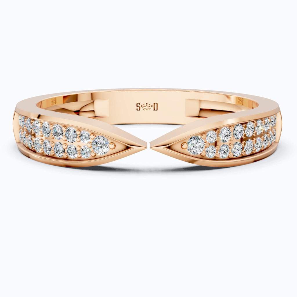 Open Cuff Pave Band Wedding Ring in 14k Solid Gold, Anniversary Band Gift for Wife, Contemporary Cuff Style Ring, Handmade Jewelry - Shoora Designs