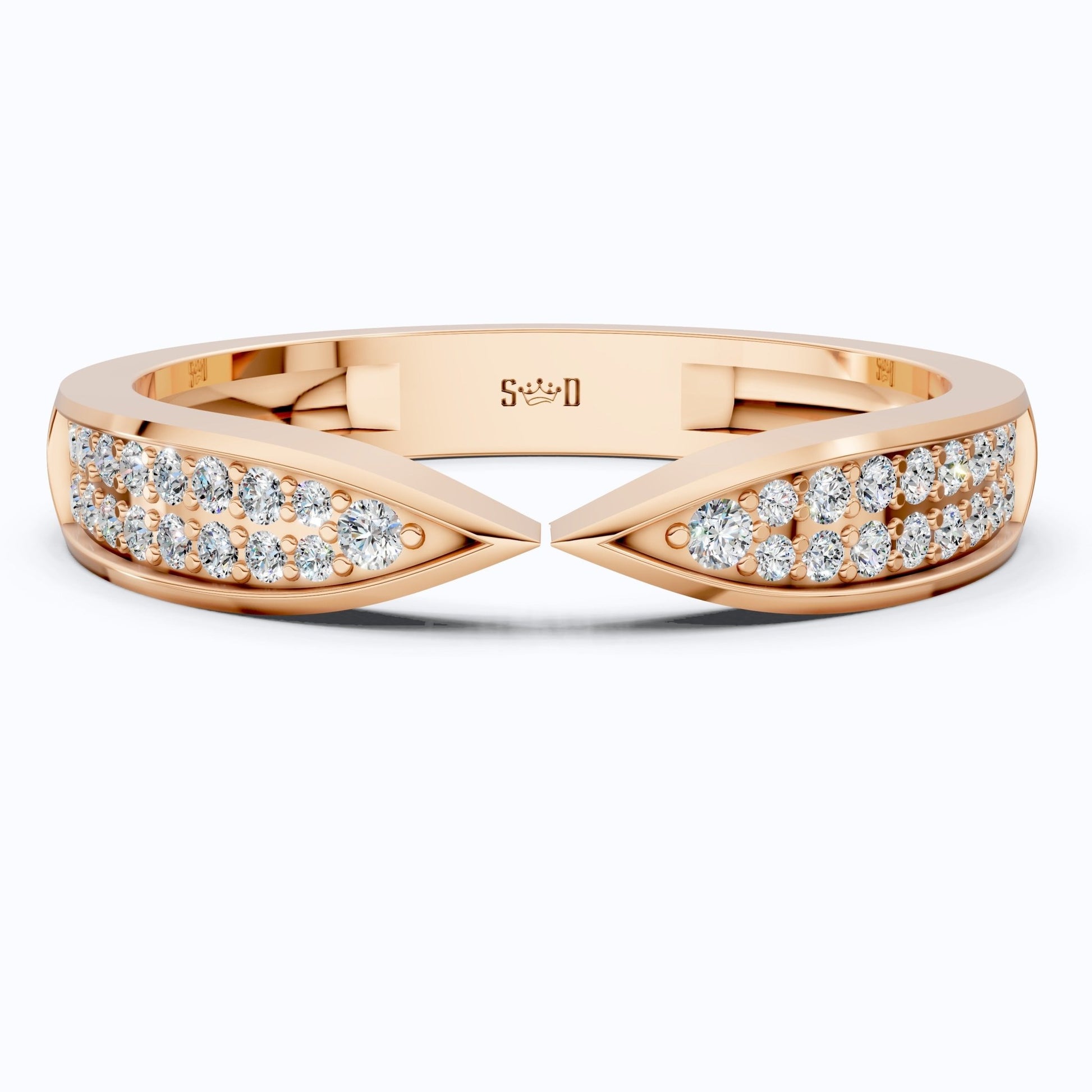 Open Cuff Pave Band Wedding Ring in 14k Solid Gold, Anniversary Band Gift for Wife, Contemporary Cuff Style Ring, Handmade Jewelry - Shoora Designs