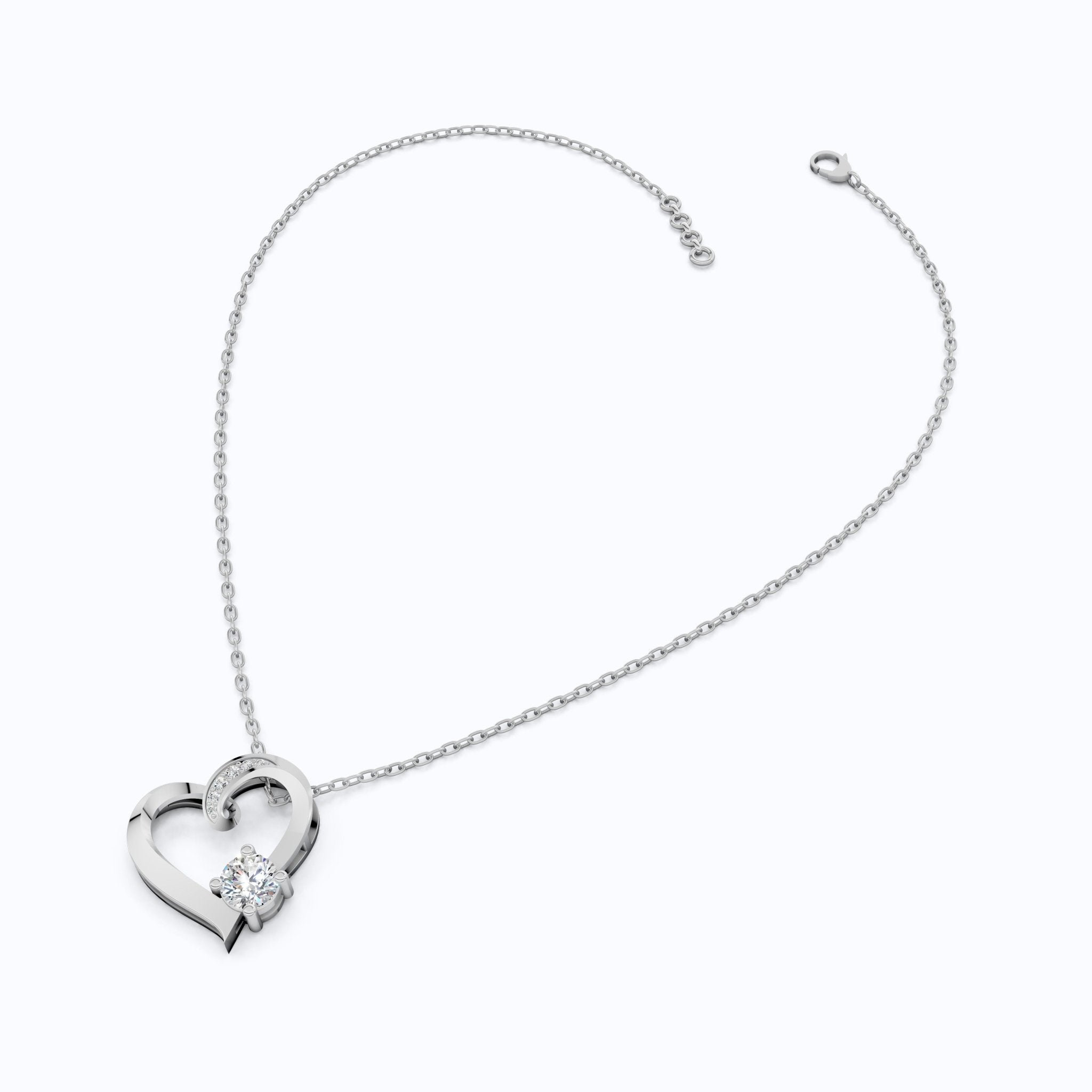 Open Heart Swirl Solitaire with Pave Accents Wedding Pendant in Lab Diamond – 14k Solid Gold, Anniversary Gift for Wife - Shoora Designs