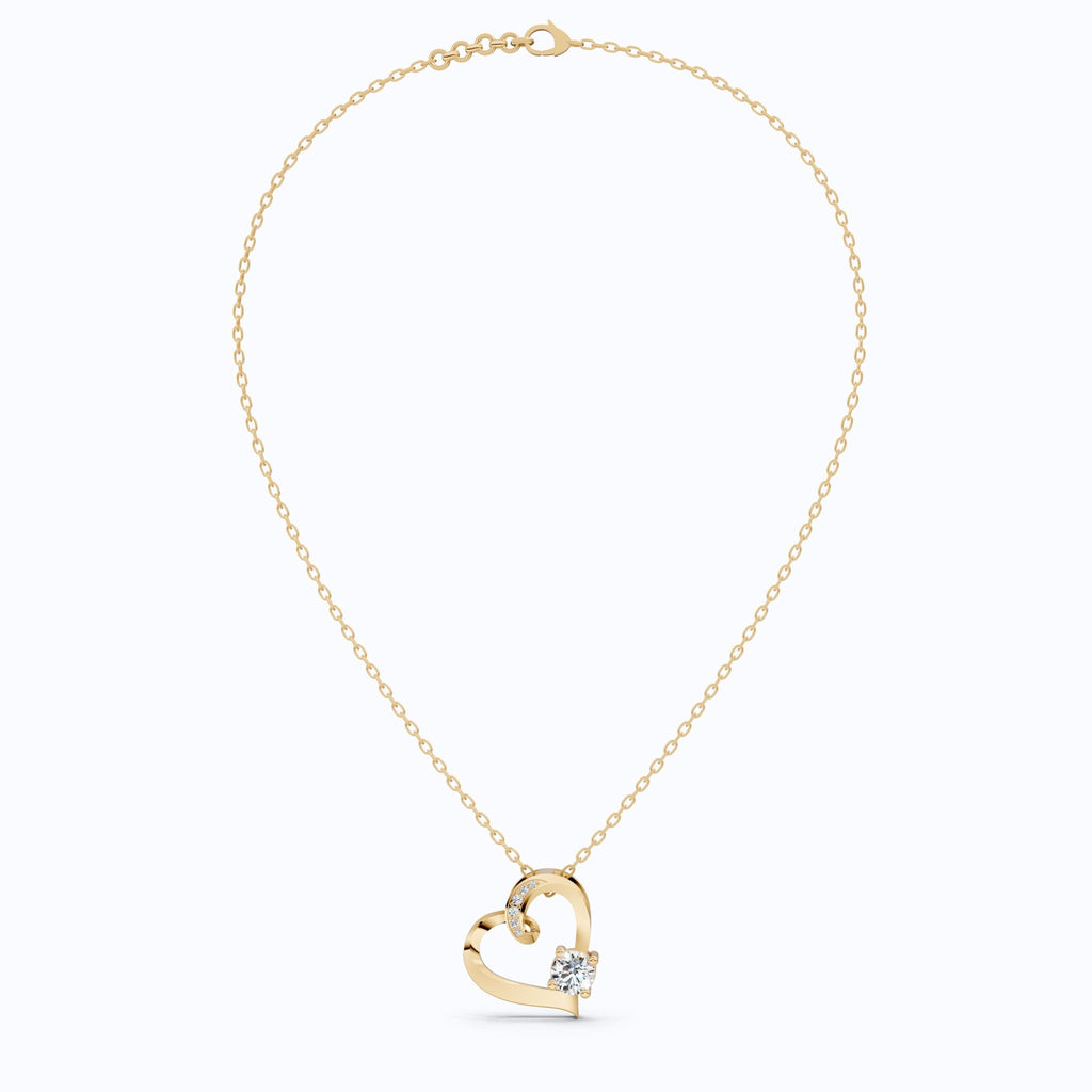 Open Heart Swirl Solitaire with Pave Accents Wedding Pendant in Lab Diamond – 14k Solid Gold, Anniversary Gift for Wife - Shoora Designs