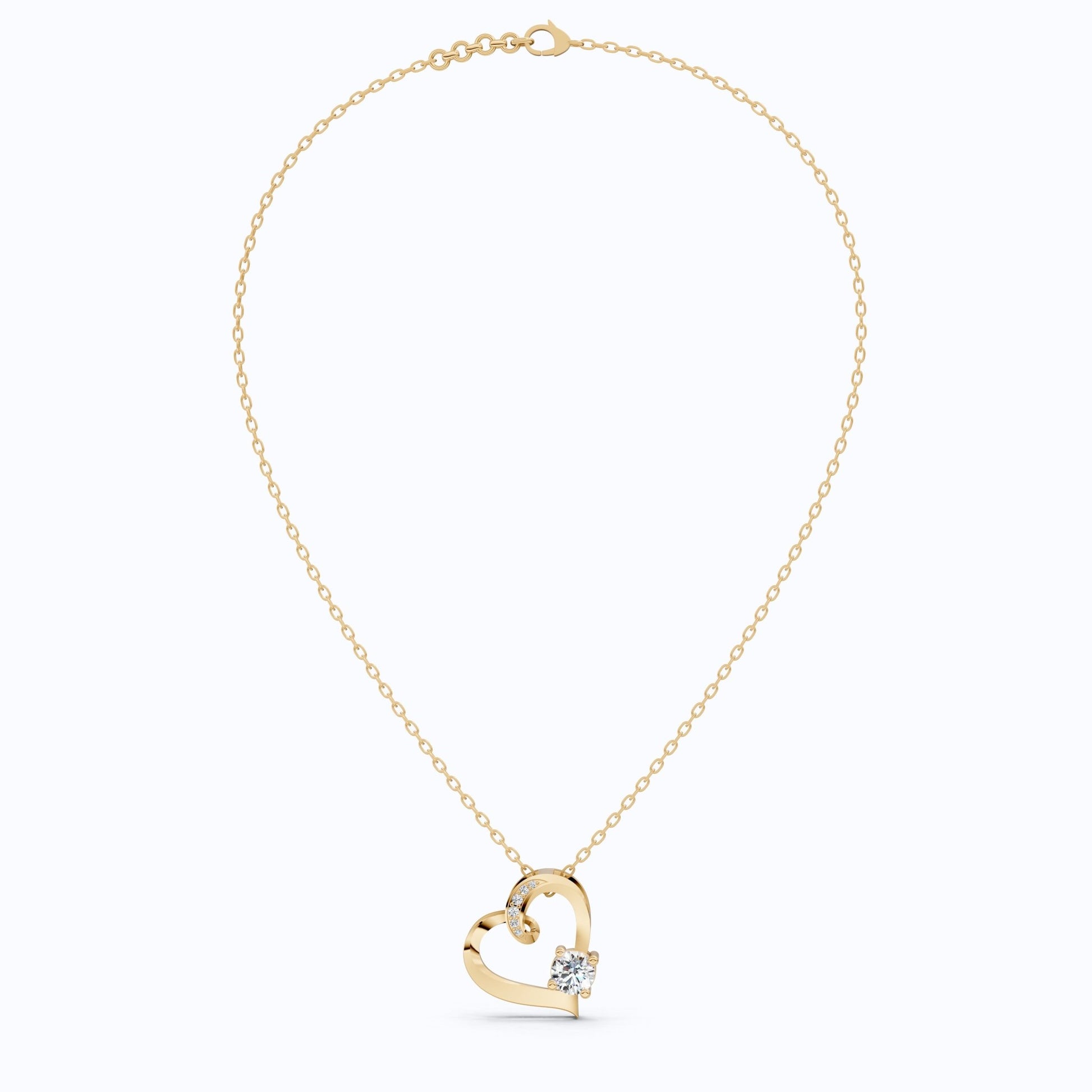 Open Heart Swirl Solitaire with Pave Accents Wedding Pendant in Lab Diamond – 14k Solid Gold, Anniversary Gift for Wife - Shoora Designs