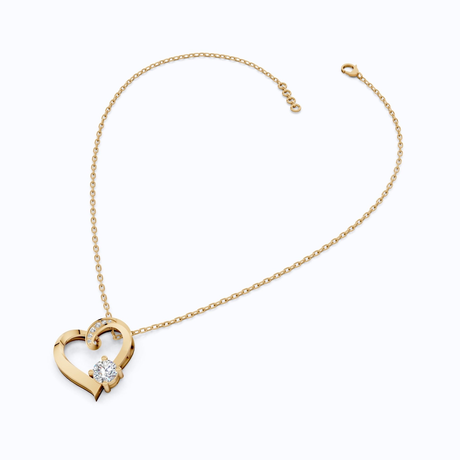 Open Heart Swirl Solitaire with Pave Accents Wedding Pendant in Lab Diamond – 14k Solid Gold, Anniversary Gift for Wife - Shoora Designs