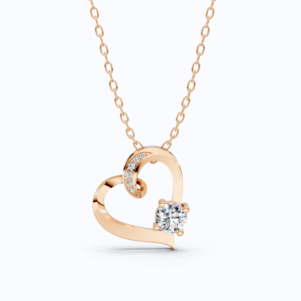 Open Heart Swirl Solitaire with Pave Accents Wedding Pendant in Lab Diamond – 14k Solid Gold, Anniversary Gift for Wife - Shoora Designs