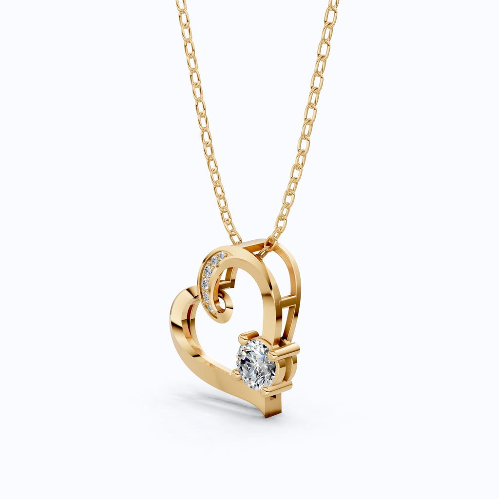 Open Heart Swirl Solitaire with Pave Accents Wedding Pendant in Lab Diamond – 14k Solid Gold, Anniversary Gift for Wife - Shoora Designs