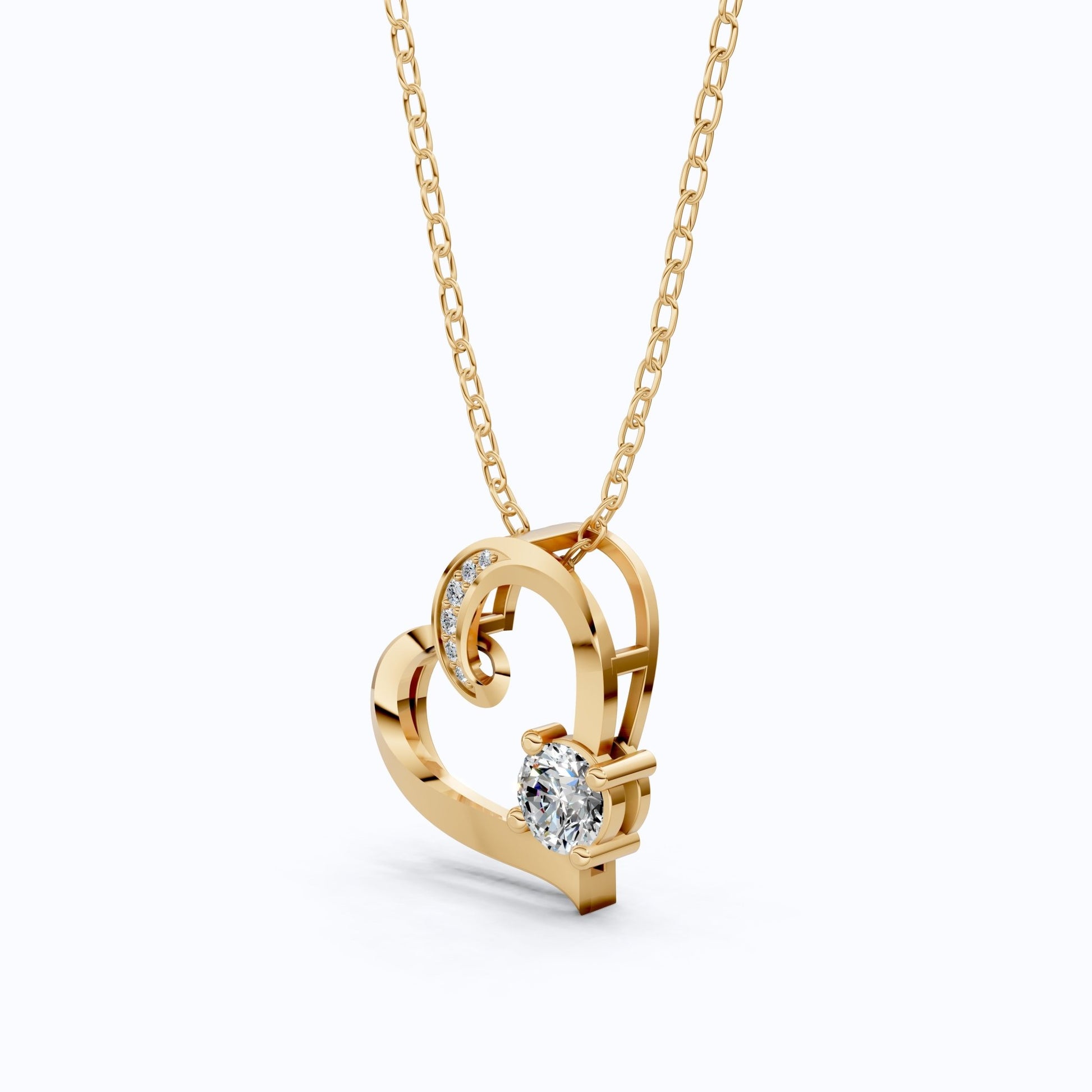Open Heart Swirl Solitaire with Pave Accents Wedding Pendant in Lab Diamond – 14k Solid Gold, Anniversary Gift for Wife - Shoora Designs