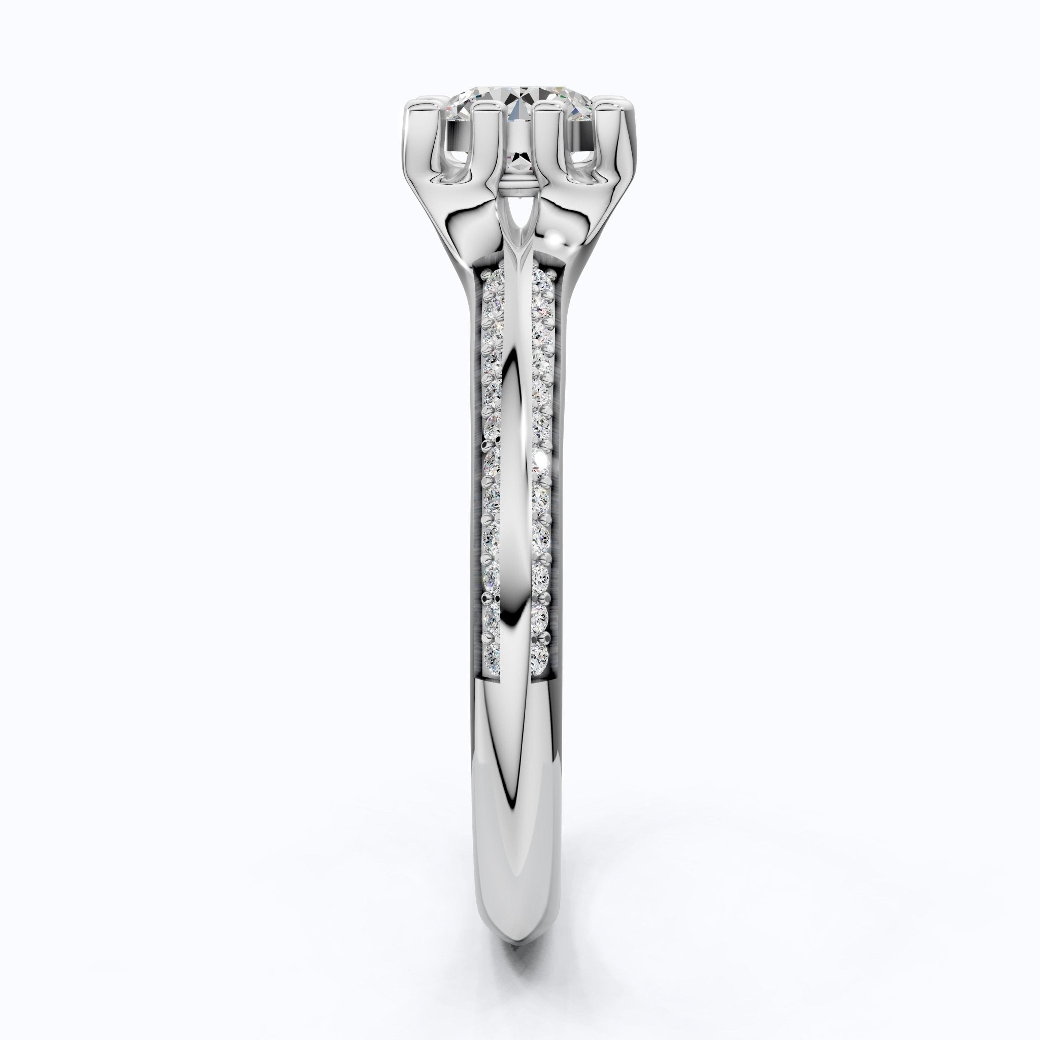 Open Shank Double Pavé Engagement Ring in 14K Solid Gold, 0.50 CT Round Cut Lab Created Diamond, Wedding Gift For Women, Unique Cuff Ring - Shoora Designs