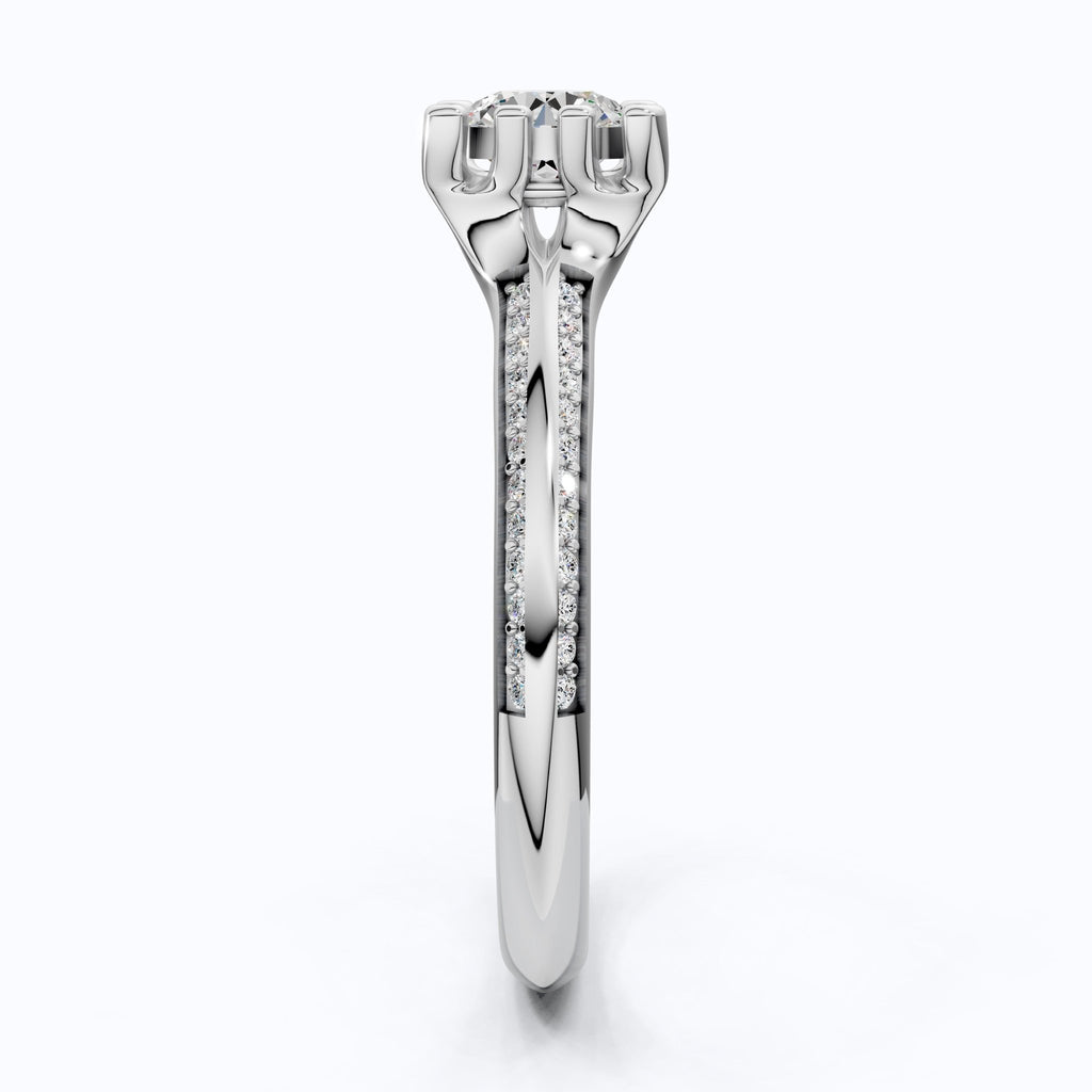 Open Shank Double Pavé Engagement Ring in 14K Solid Gold, 0.50 CT Round Cut Lab Created Diamond, Wedding Gift For Women, Unique Cuff Ring - Shoora Designs