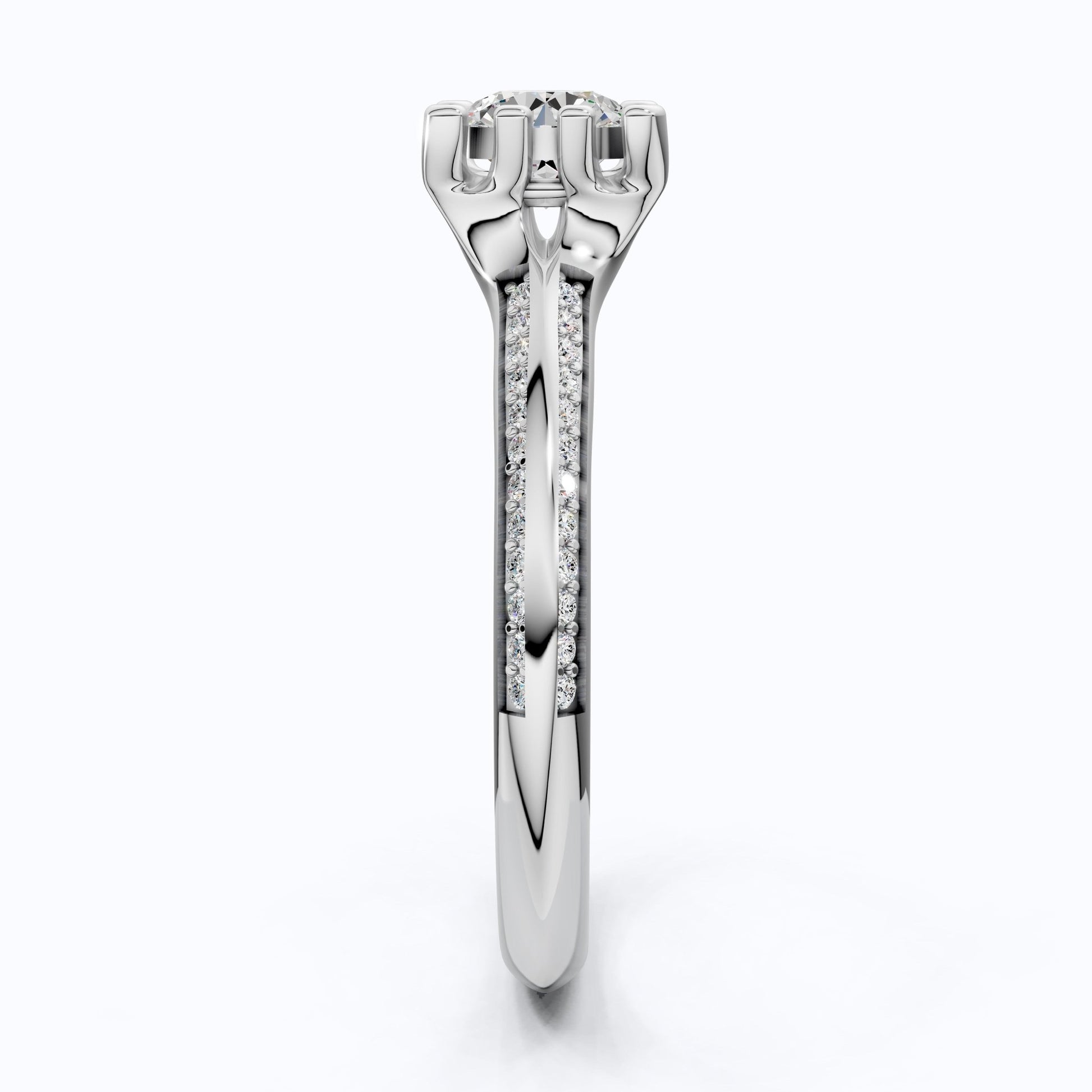 Open Shank Double Pavé Engagement Ring in 14K Solid Gold, 0.50 CT Round Cut Lab Created Diamond, Wedding Gift For Women, Unique Cuff Ring - Shoora Designs