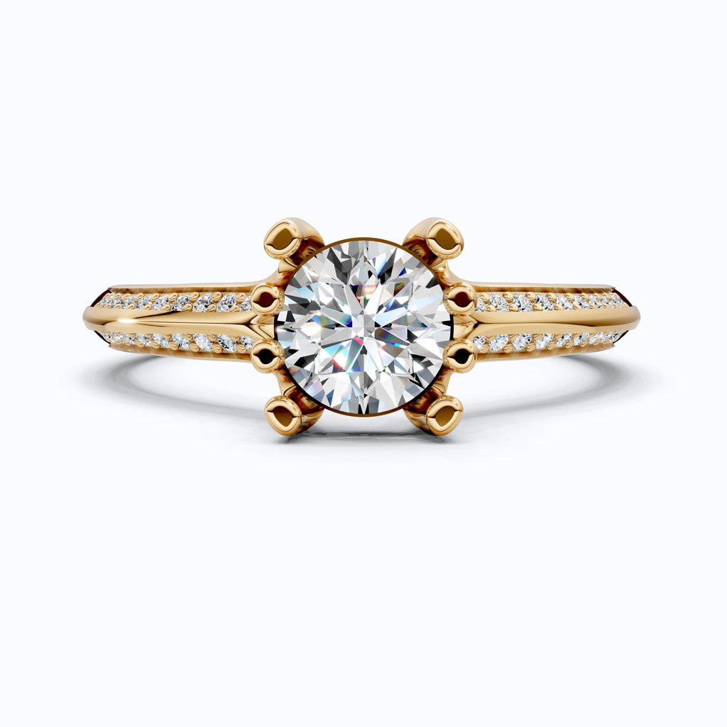 Open Shank Double Pavé Engagement Ring in 14K Solid Gold, 0.50 CT Round Cut Lab Created Diamond, Wedding Gift For Women, Unique Cuff Ring - Shoora Designs