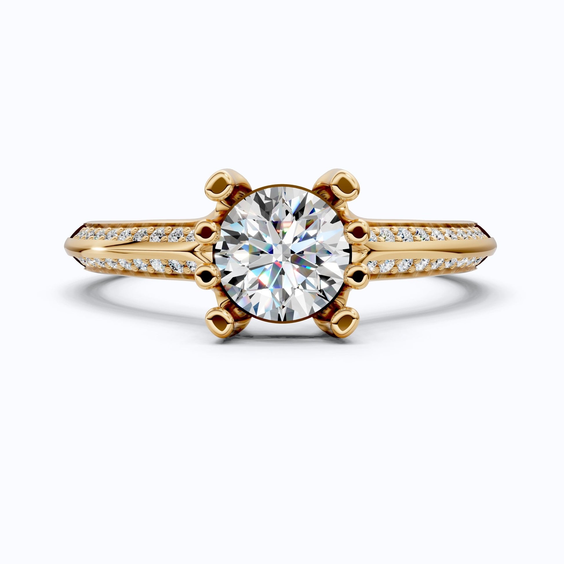 Open Shank Double Pavé Engagement Ring in 14K Solid Gold, 0.50 CT Round Cut Lab Created Diamond, Wedding Gift For Women, Unique Cuff Ring - Shoora Designs