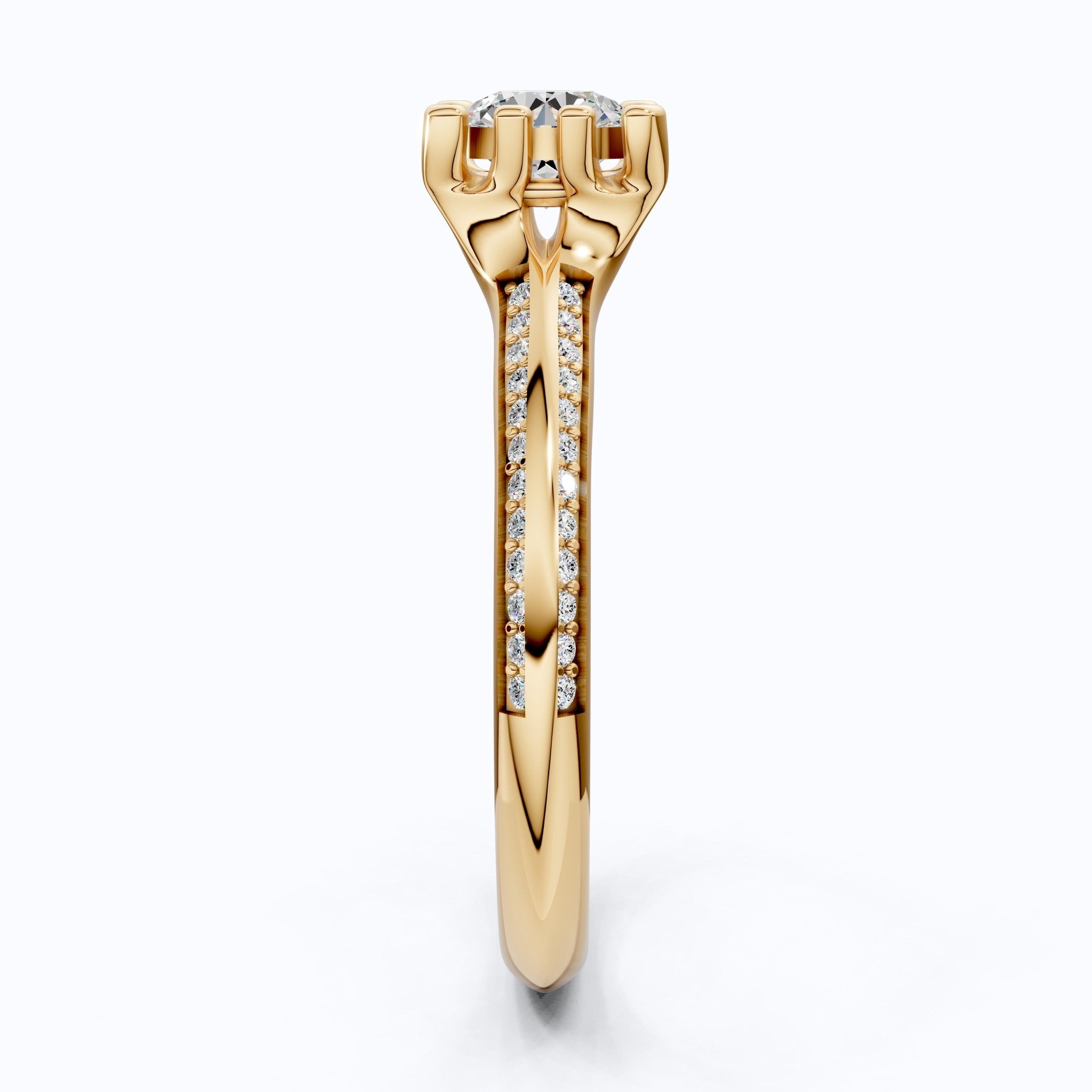 Open Shank Double Pavé Engagement Ring in 14K Solid Gold, 0.50 CT Round Cut Lab Created Diamond, Wedding Gift For Women, Unique Cuff Ring - Shoora Designs