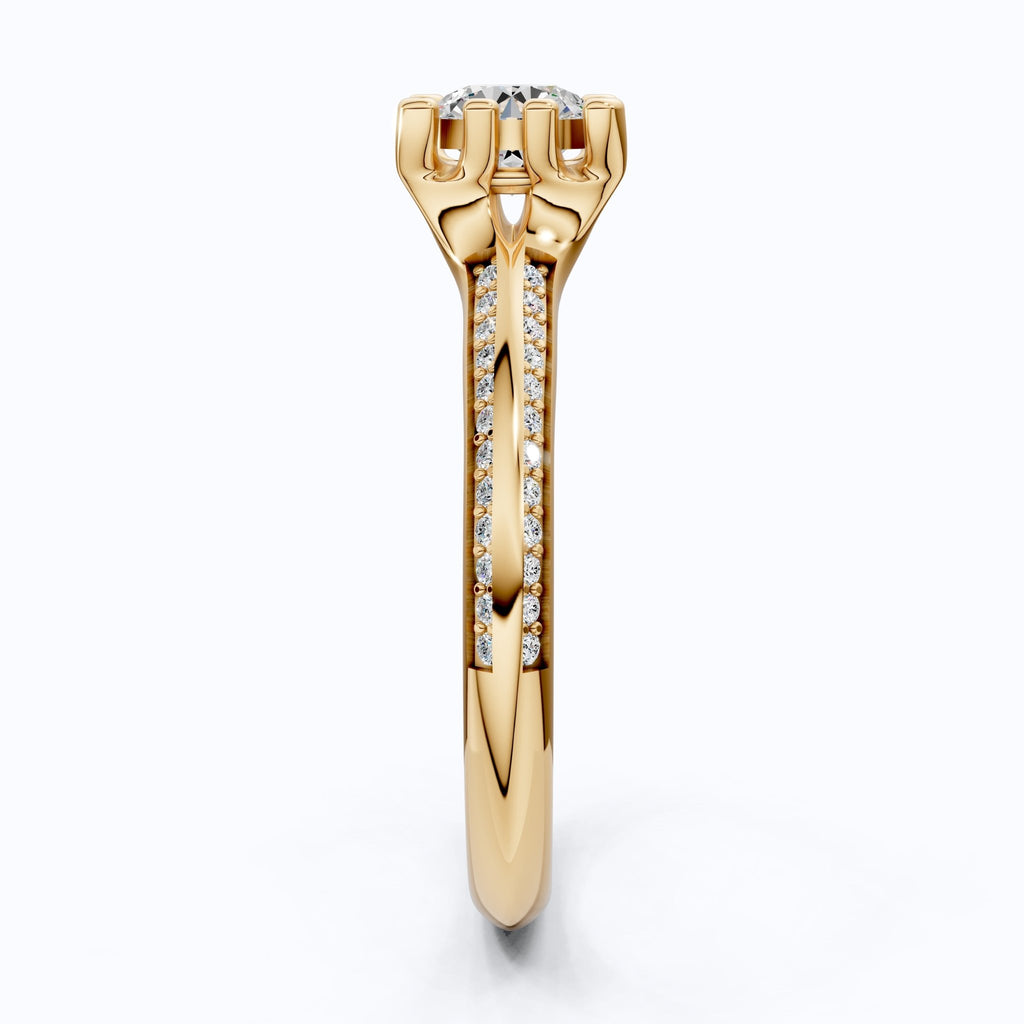 Open Shank Double Pavé Engagement Ring in 14K Solid Gold, 0.50 CT Round Cut Lab Created Diamond, Wedding Gift For Women, Unique Cuff Ring - Shoora Designs