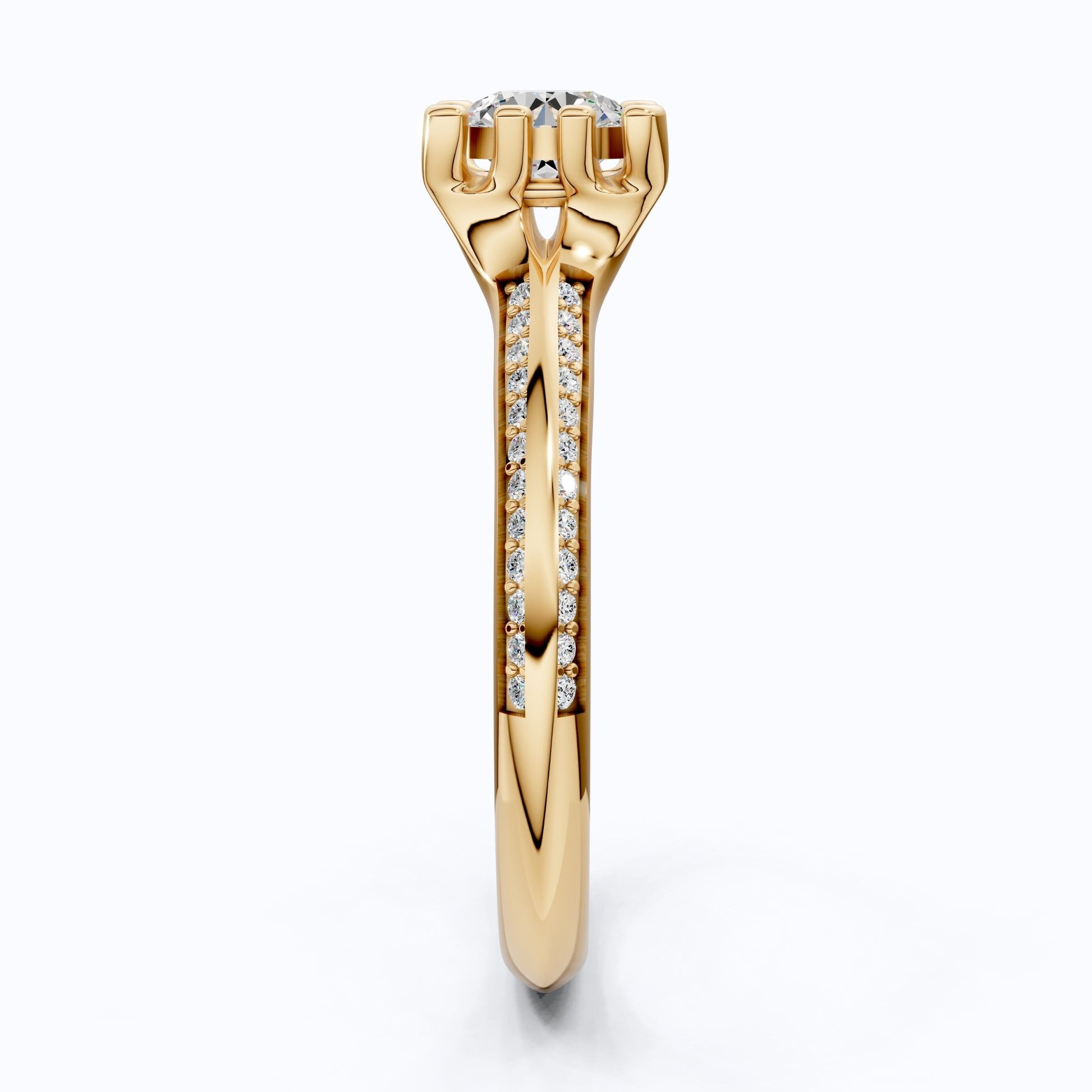 Open Shank Double Pavé Engagement Ring in 14K Solid Gold, 0.50 CT Round Cut Lab Created Diamond, Wedding Gift For Women, Unique Cuff Ring - Shoora Designs