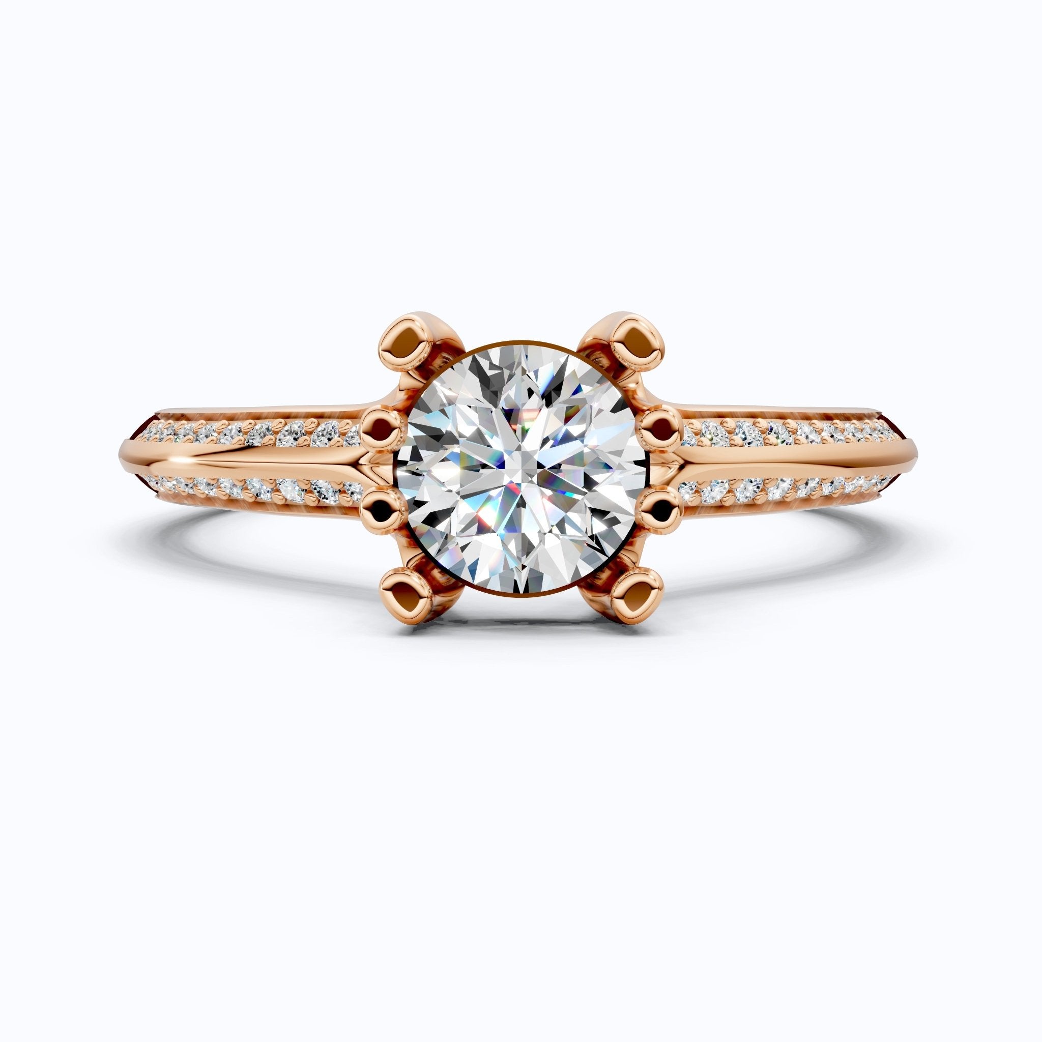 Open Shank Double Pavé Engagement Ring in 14K Solid Gold, 0.50 CT Round Cut Lab Created Diamond, Wedding Gift For Women, Unique Cuff Ring - Shoora Designs