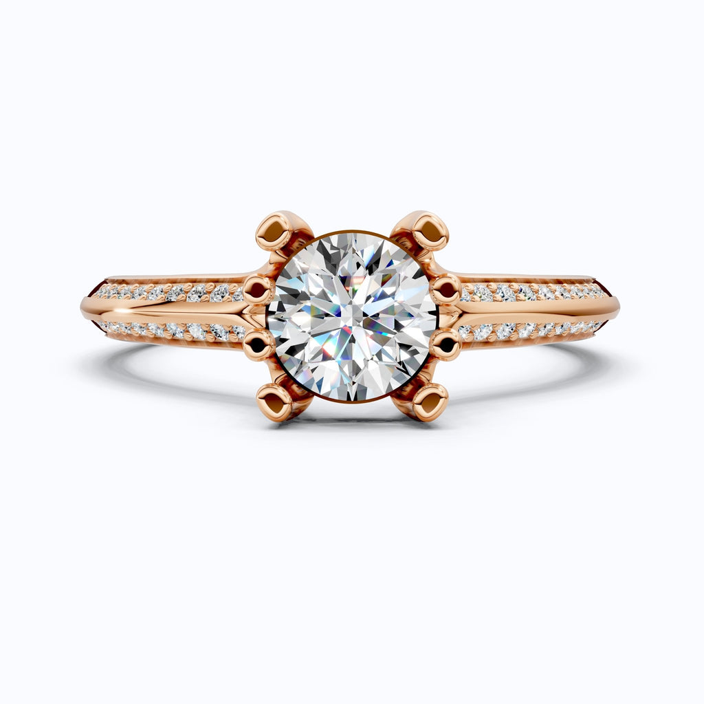 Open Shank Double Pavé Engagement Ring in 14K Solid Gold, 0.50 CT Round Cut Lab Created Diamond, Wedding Gift For Women, Unique Cuff Ring - Shoora Designs