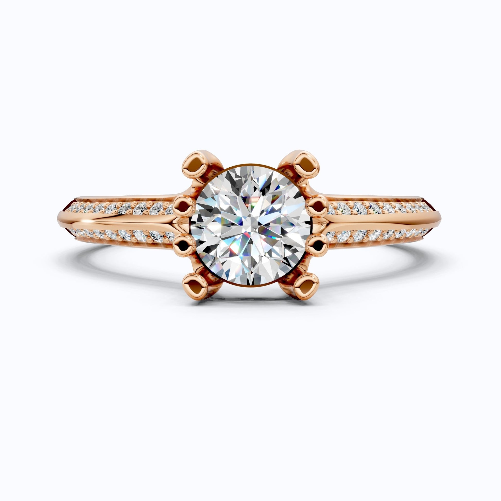 Open Shank Double Pavé Engagement Ring in 14K Solid Gold, 0.50 CT Round Cut Lab Created Diamond, Wedding Gift For Women, Unique Cuff Ring - Shoora Designs