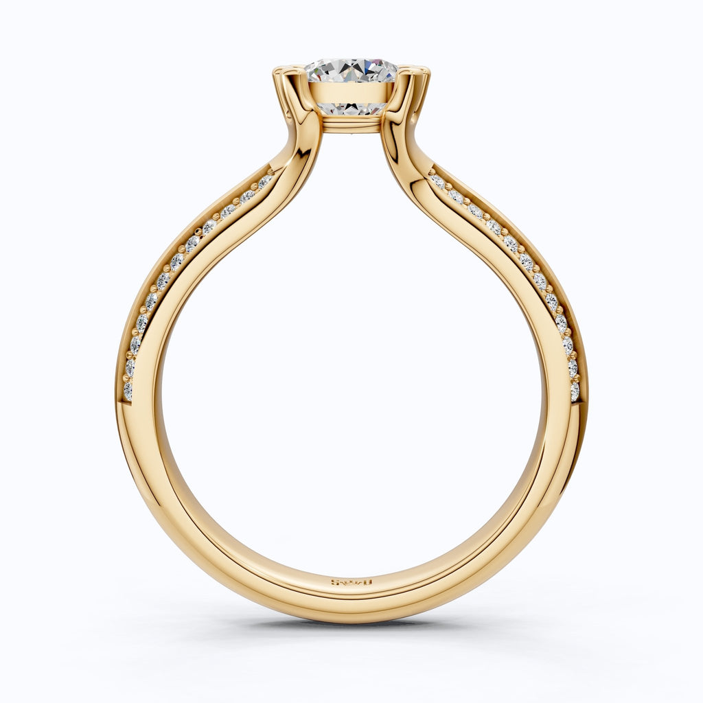 Open Shank Double Pavé Engagement Ring in 14K Solid Gold, 0.50 CT Round Cut Lab Created Diamond, Wedding Gift For Women, Unique Cuff Ring - Shoora Designs