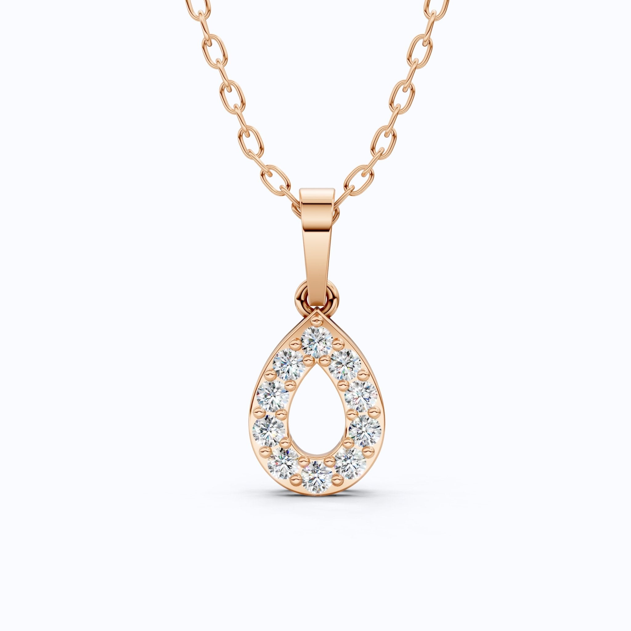 Open Teardrop Halo Wedding Pendant in Lab Grown Diamond – Solid 10k/14k Gold, Anniversary Gift for Wife, Bridal Jewelry - Shoora Designs