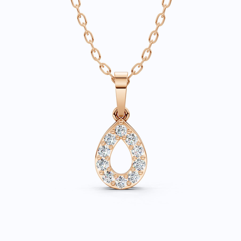 Open Teardrop Halo Wedding Pendant in Lab Grown Diamond – Solid 10k/14k Gold, Anniversary Gift for Wife, Bridal Jewelry - Shoora Designs