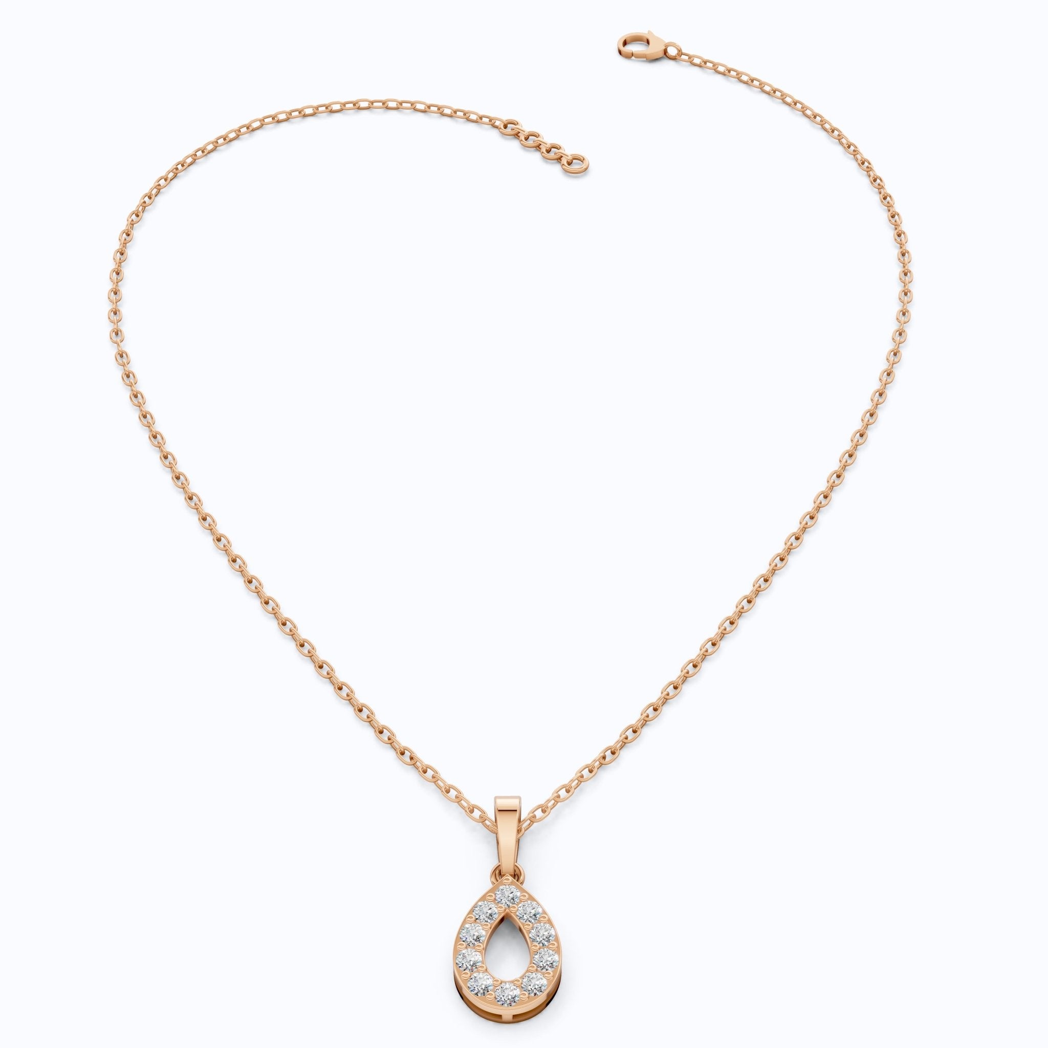 Open Teardrop Halo Wedding Pendant in Lab Grown Diamond – Solid 10k/14k Gold, Anniversary Gift for Wife, Bridal Jewelry - Shoora Designs