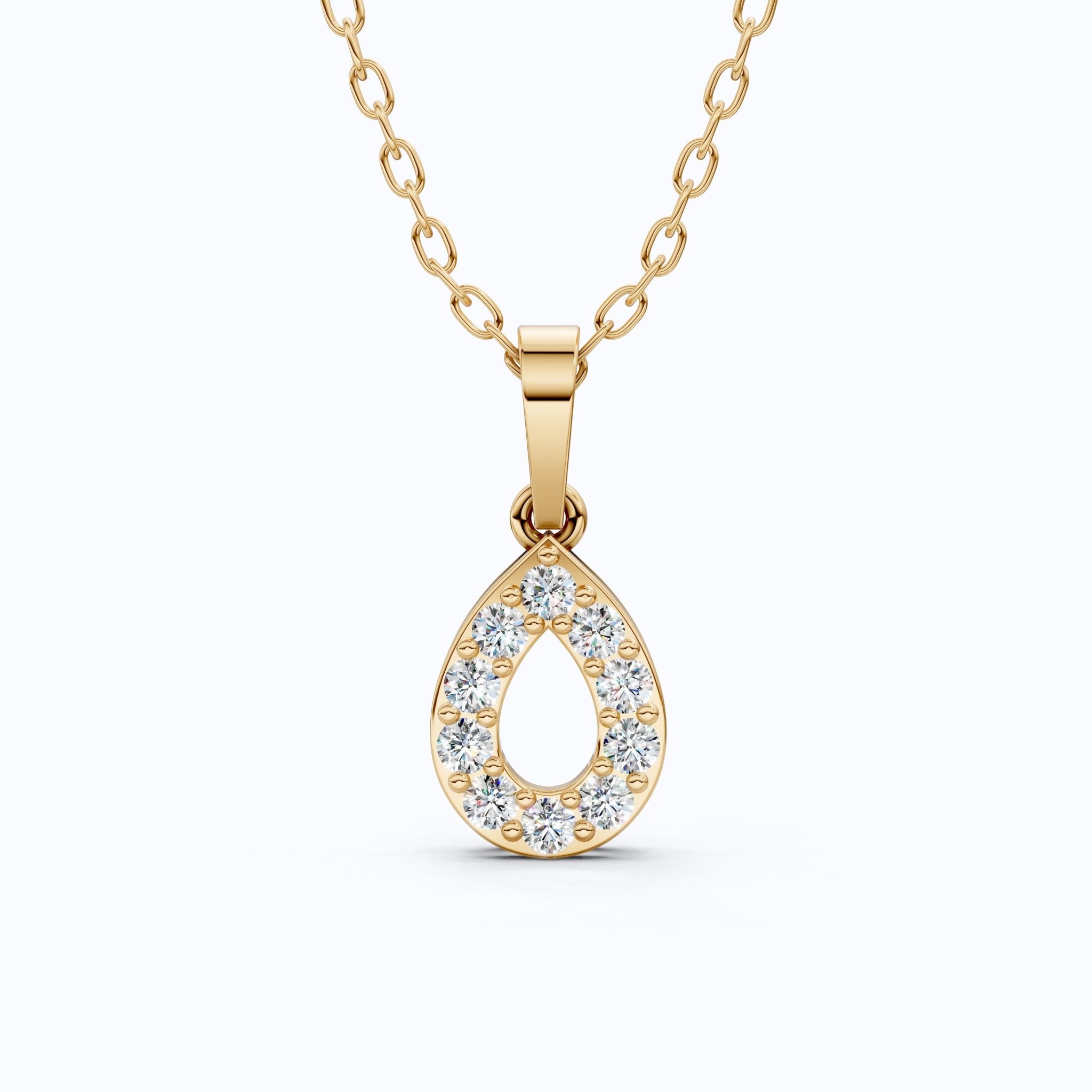 Open Teardrop Halo Wedding Pendant in Lab Grown Diamond – Solid 10k/14k Gold, Anniversary Gift for Wife, Bridal Jewelry - Shoora Designs