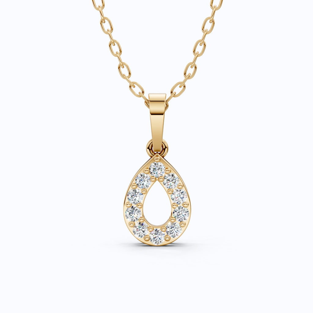 Open Teardrop Halo Wedding Pendant in Lab Grown Diamond – Solid 10k/14k Gold, Anniversary Gift for Wife, Bridal Jewelry - Shoora Designs