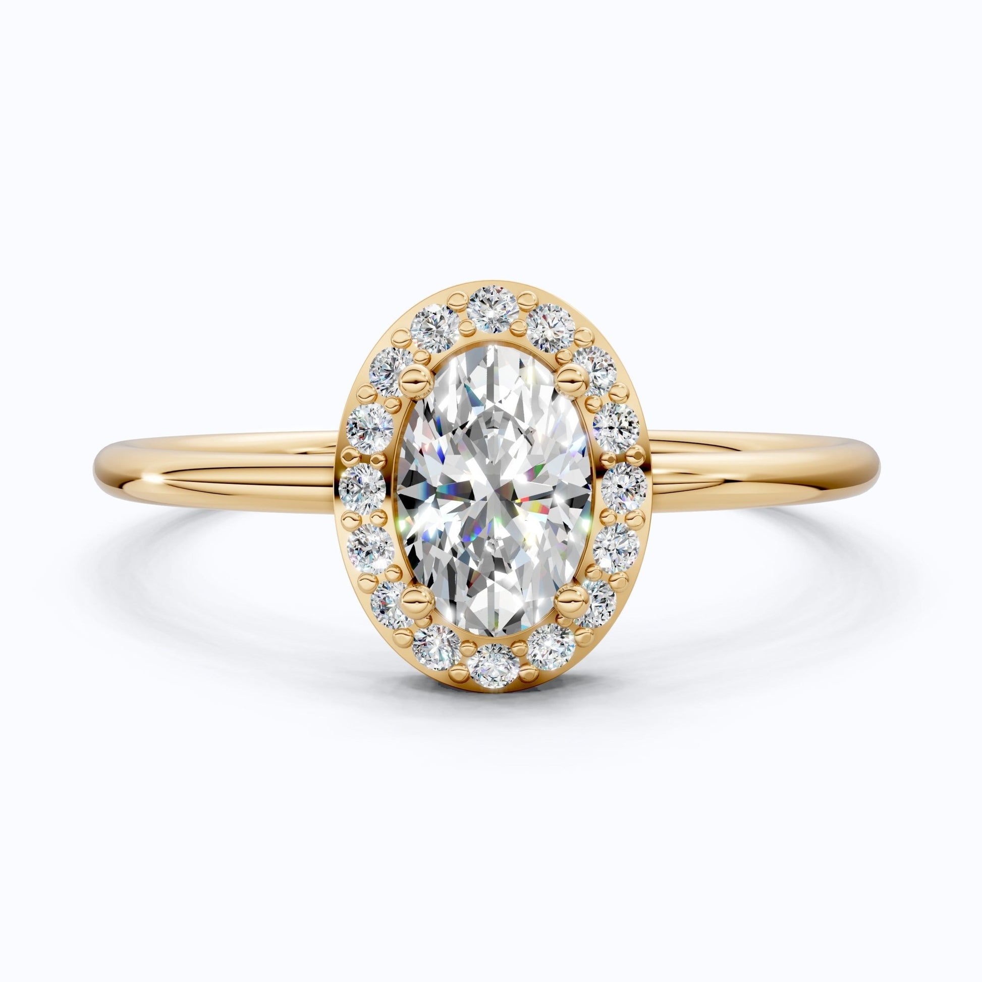 Oval Cut Halo Engagement Ring in 14K Yellow Gold, Bridal Jewelry Gift for Women, Wedding Gift, Everyday Jewelry - Shoora Designs