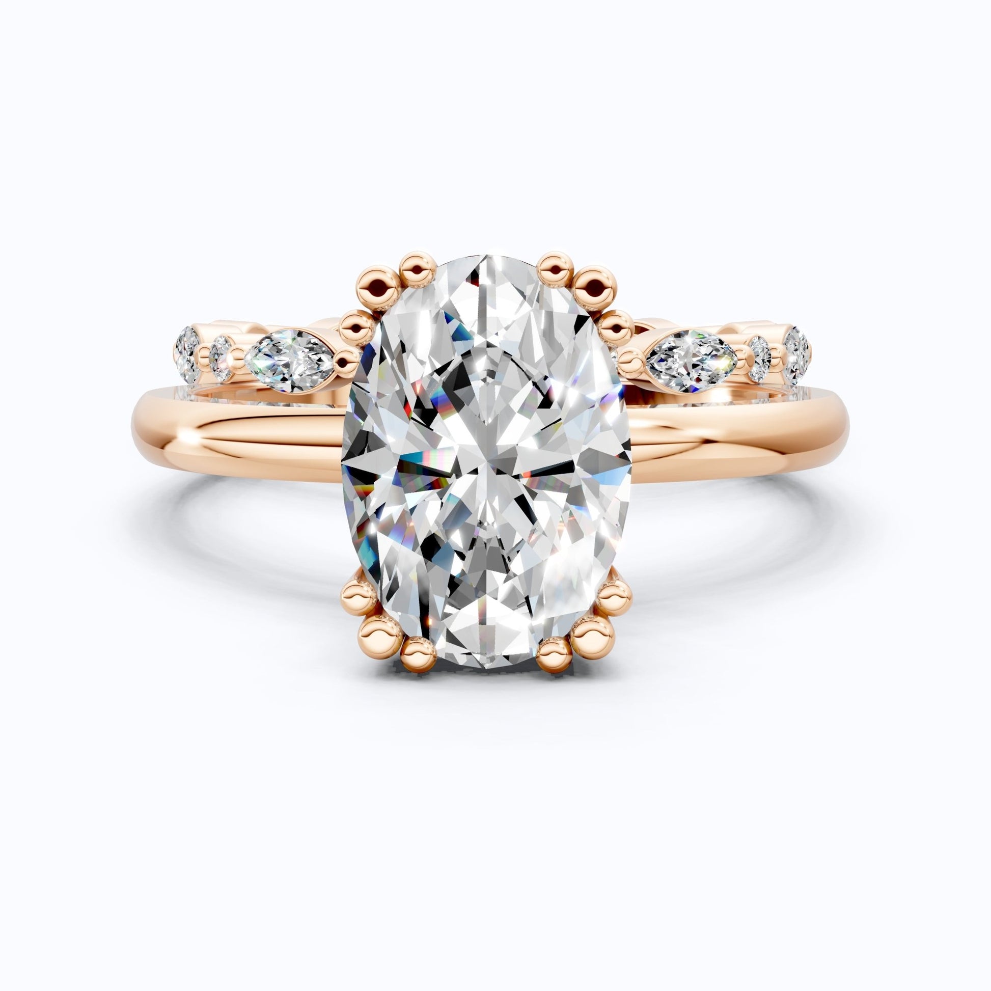 Oval Cut Solitaire Ring with Matching Marquise Full Eternity Band in 14k Solid Gold, 2.25 CT Oval Cut lab Created Diamond, Bridal Ring Set Gift For Wife - Shoora Designs