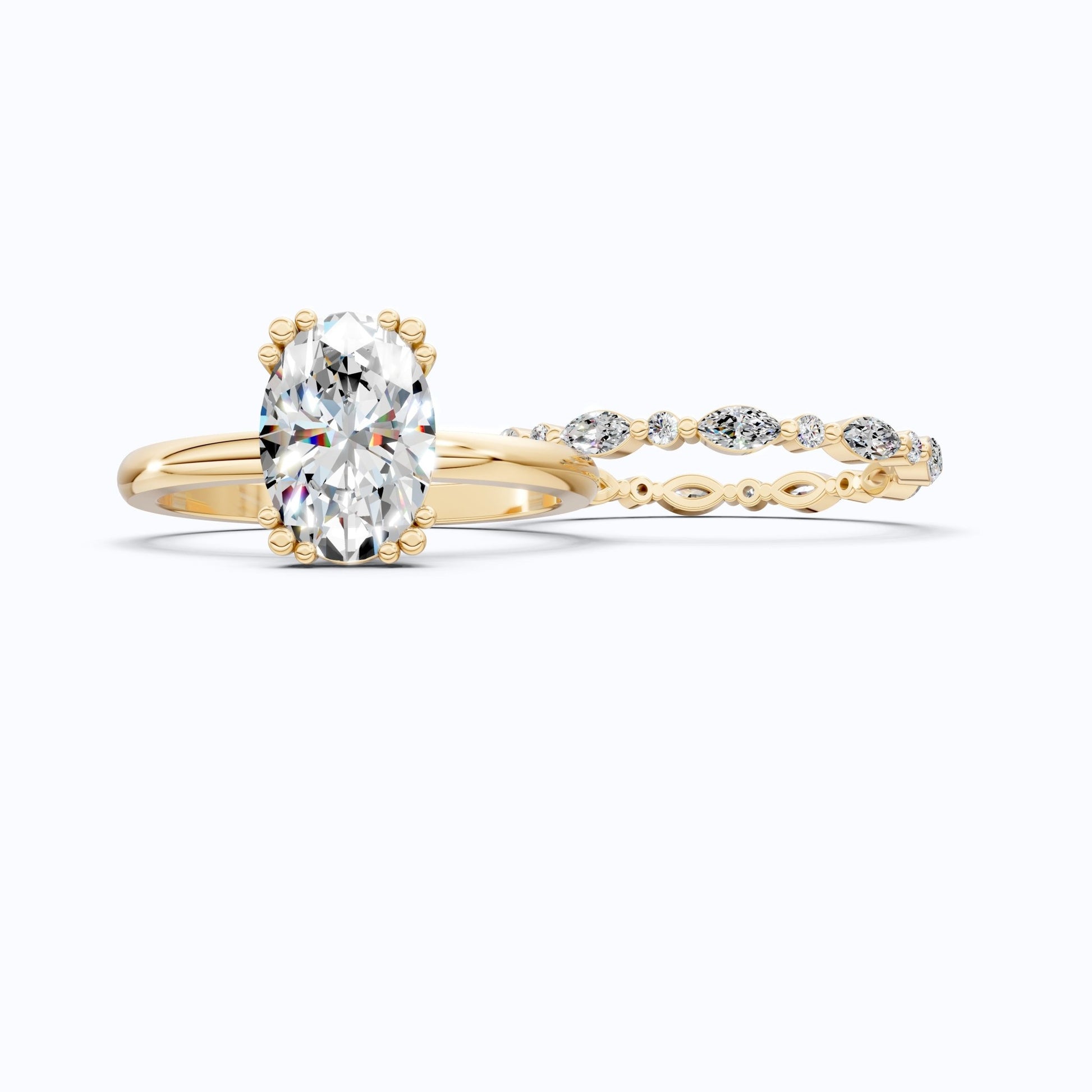 Oval Cut Solitaire Ring with Matching Marquise Full Eternity Band in 14k Solid Gold, 2.25 CT Oval Cut lab Created Diamond, Bridal Ring Set Gift For Wife - Shoora Designs