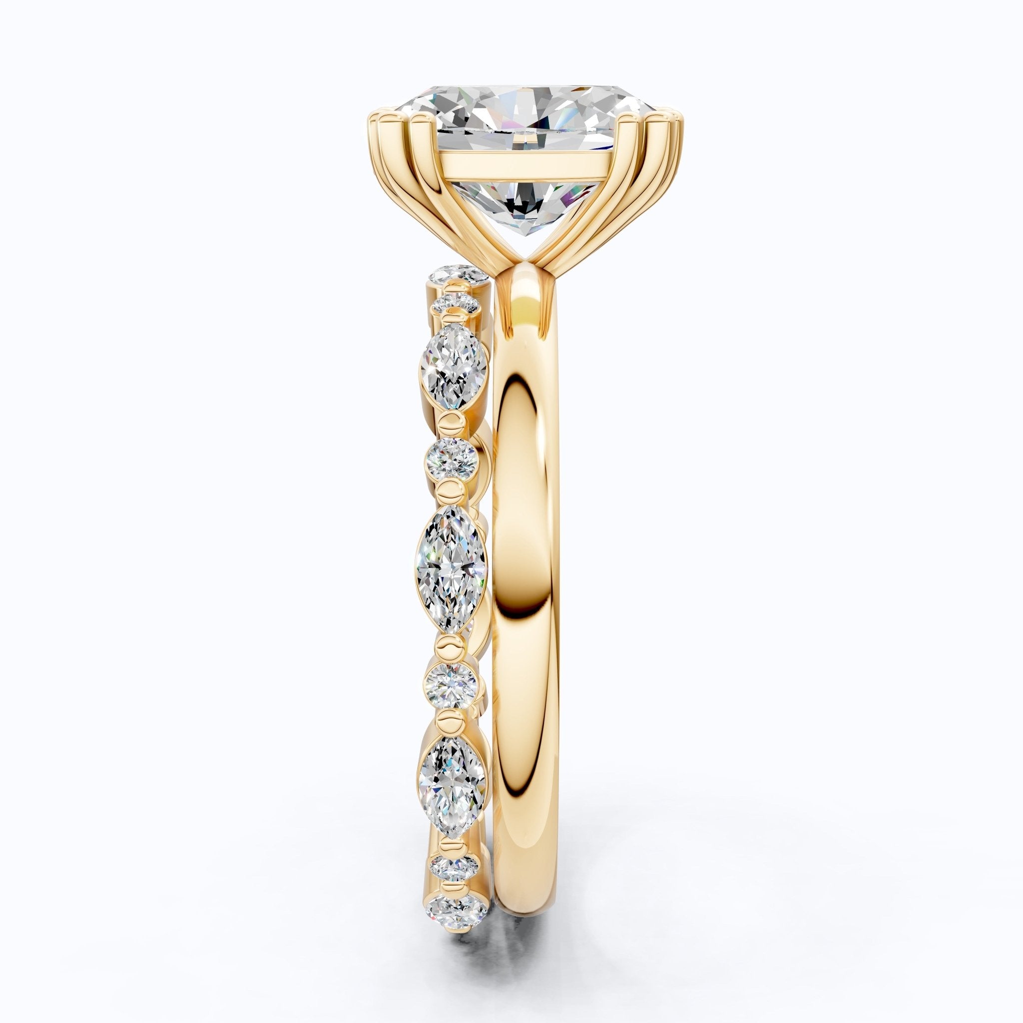 Oval Cut Solitaire Ring with Matching Marquise Full Eternity Band in 14k Solid Gold, 2.25 CT Oval Cut lab Created Diamond, Bridal Ring Set Gift For Wife - Shoora Designs