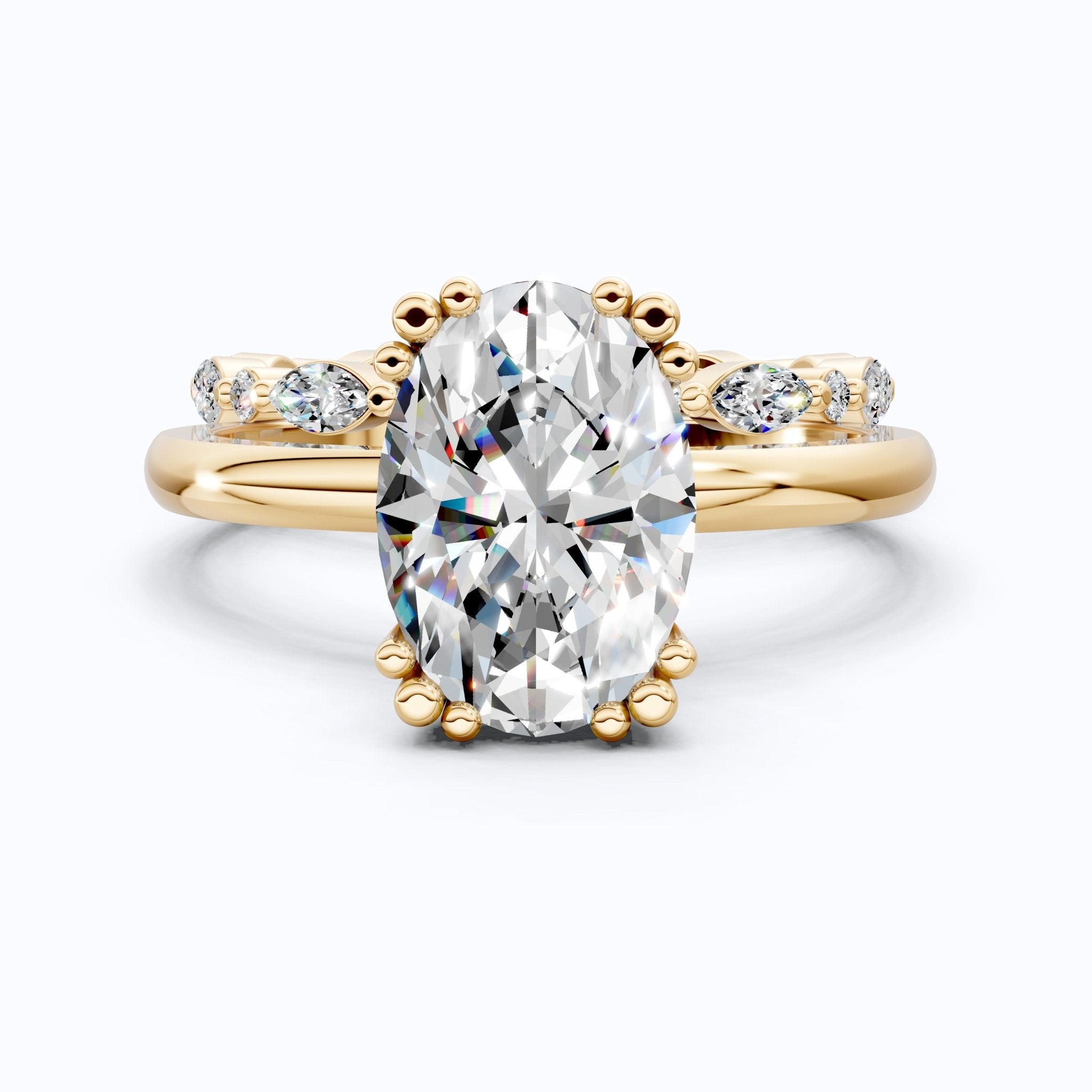 Oval Cut Solitaire Ring with Matching Marquise Full Eternity Band in 14k Solid Gold, 2.25 CT Oval Cut lab Created Diamond, Bridal Ring Set Gift For Wife - Shoora Designs