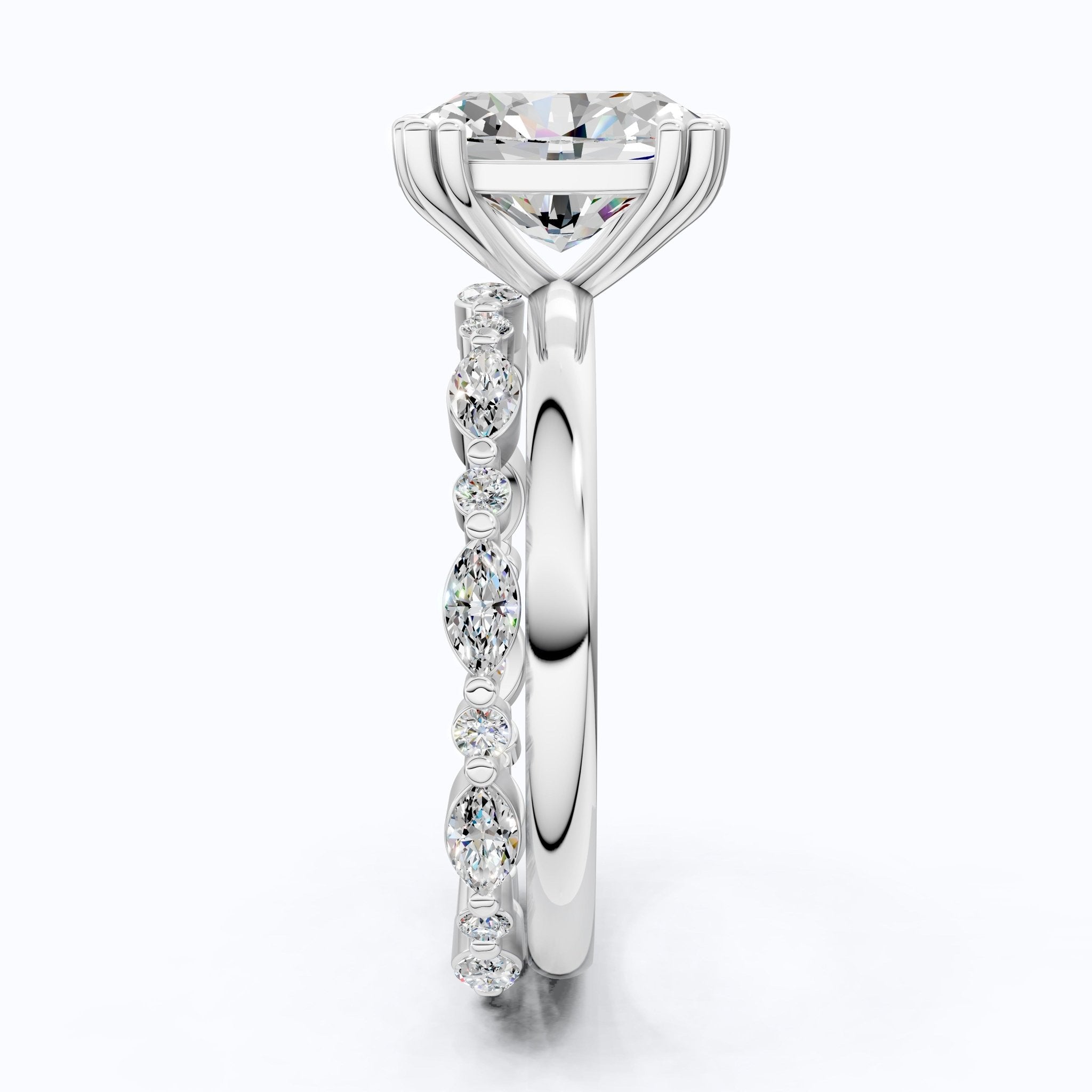 Oval Cut Solitaire Ring with Matching Marquise Full Eternity Band in 14k Solid Gold, 2.25 CT Oval Cut lab Created Diamond, Bridal Ring Set Gift For Wife - Shoora Designs