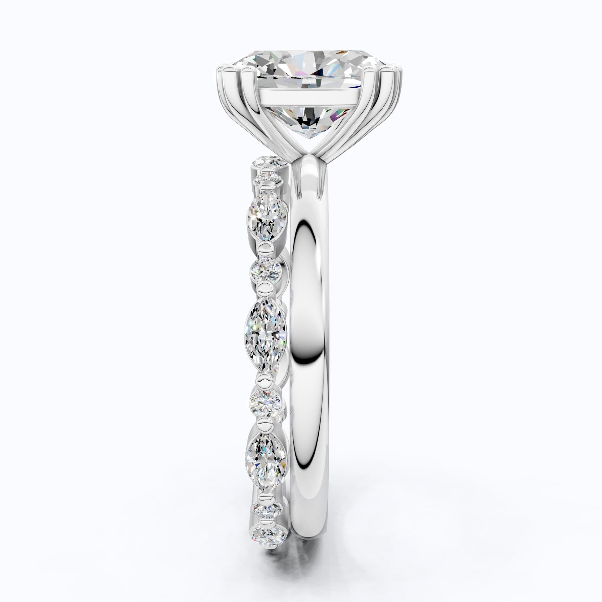 Oval Cut Solitaire Ring with Matching Marquise Full Eternity Band in 14k Solid Gold, 2.25 CT Oval Cut lab Created Diamond, Bridal Ring Set Gift For Wife - Shoora Designs