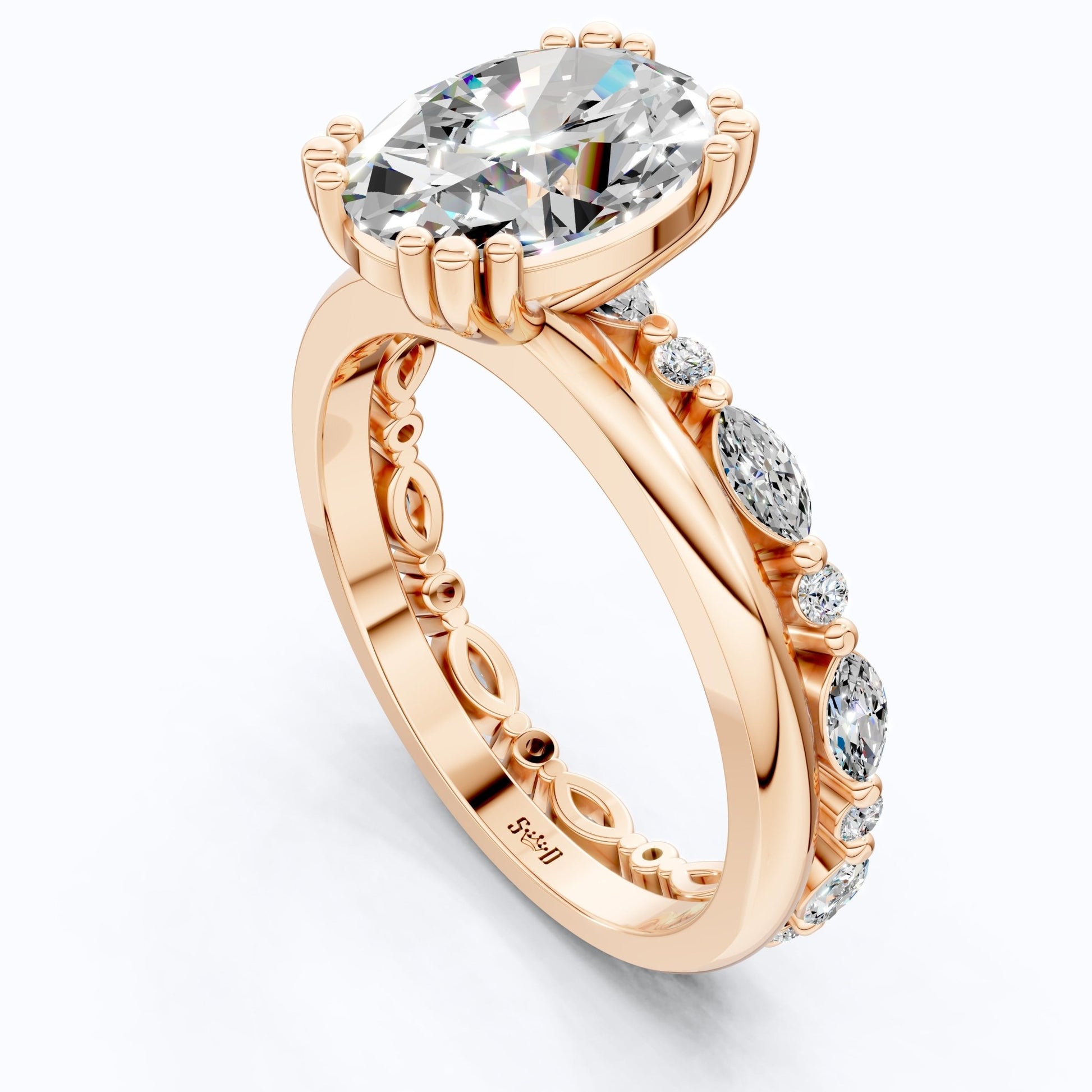 Oval Cut Solitaire Ring with Matching Marquise Full Eternity Band in 14k Solid Gold, 2.25 CT Oval Cut lab Created Diamond, Bridal Ring Set Gift For Wife - Shoora Designs
